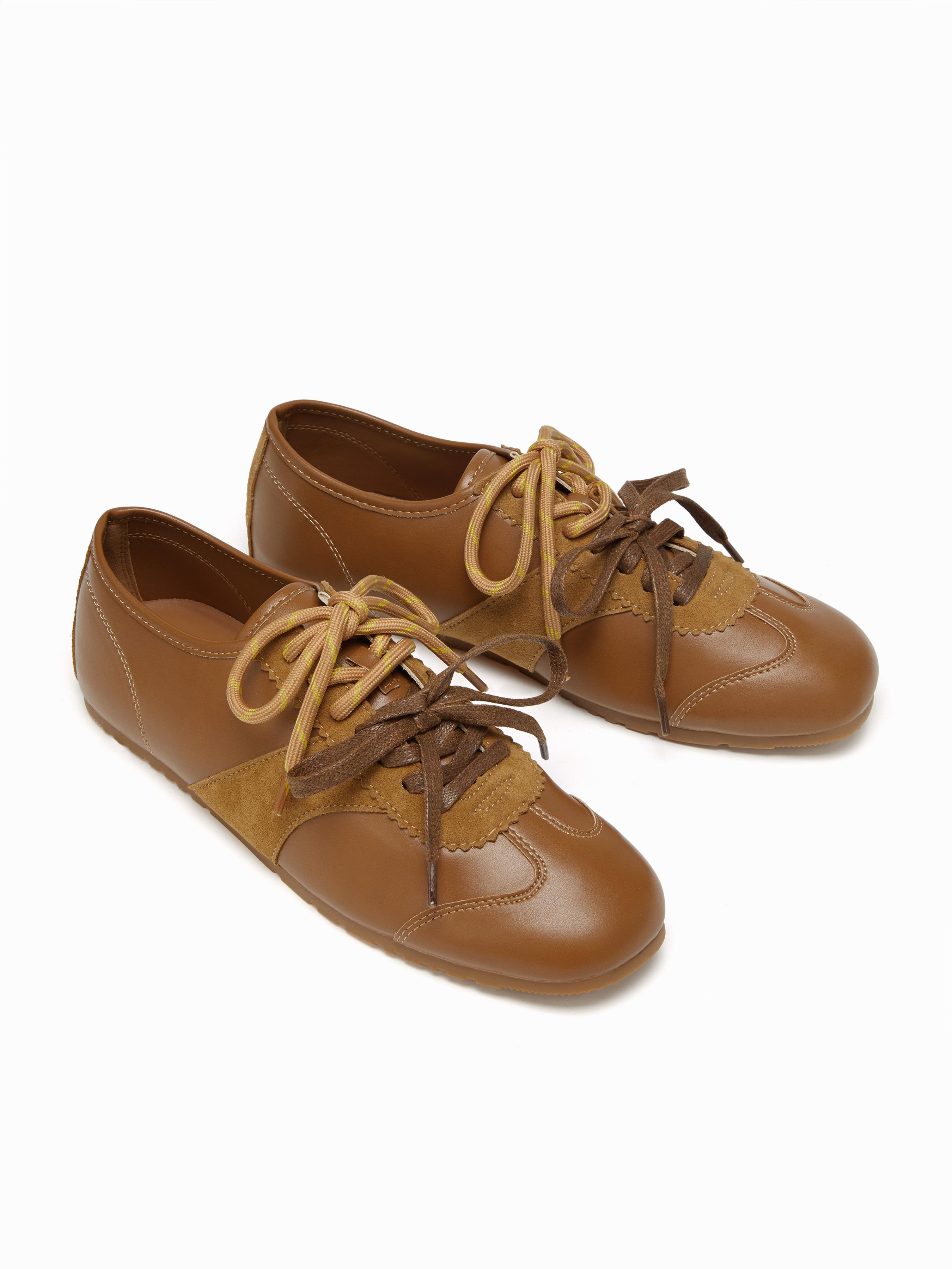 DOUBLE LACE-UP FAUX SUEDE & FAUX LEATHER SNEAKERS by CIDER