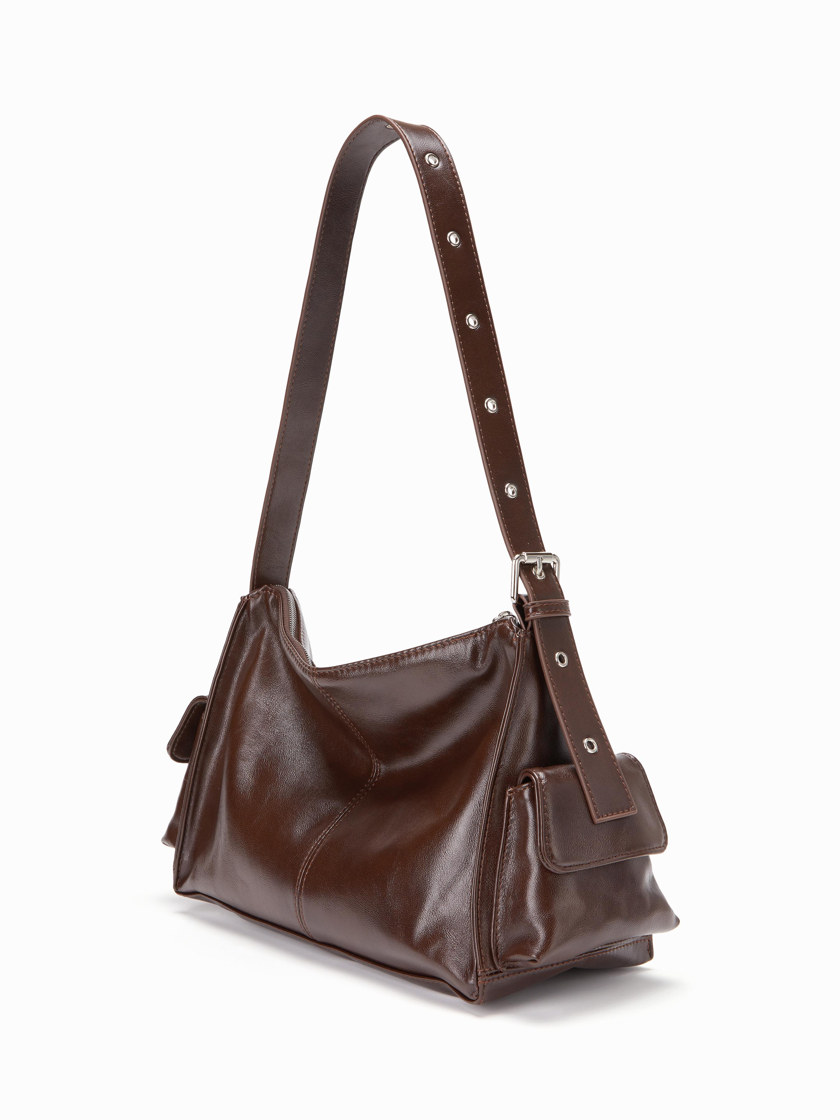 DOUBLE POCKET FAUX LEATHER SHOULDER BAG by CIDER