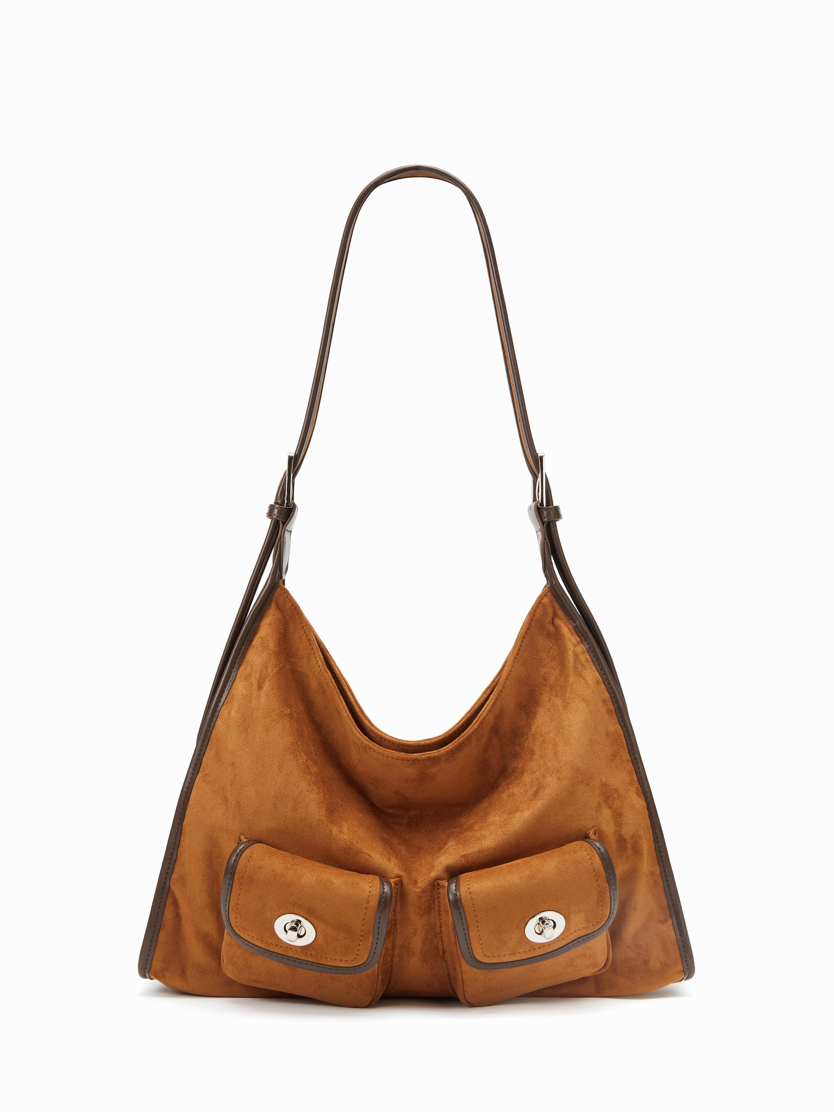DOUBLE POCKET FAUX SUEDE TOTE BAG by CIDER
