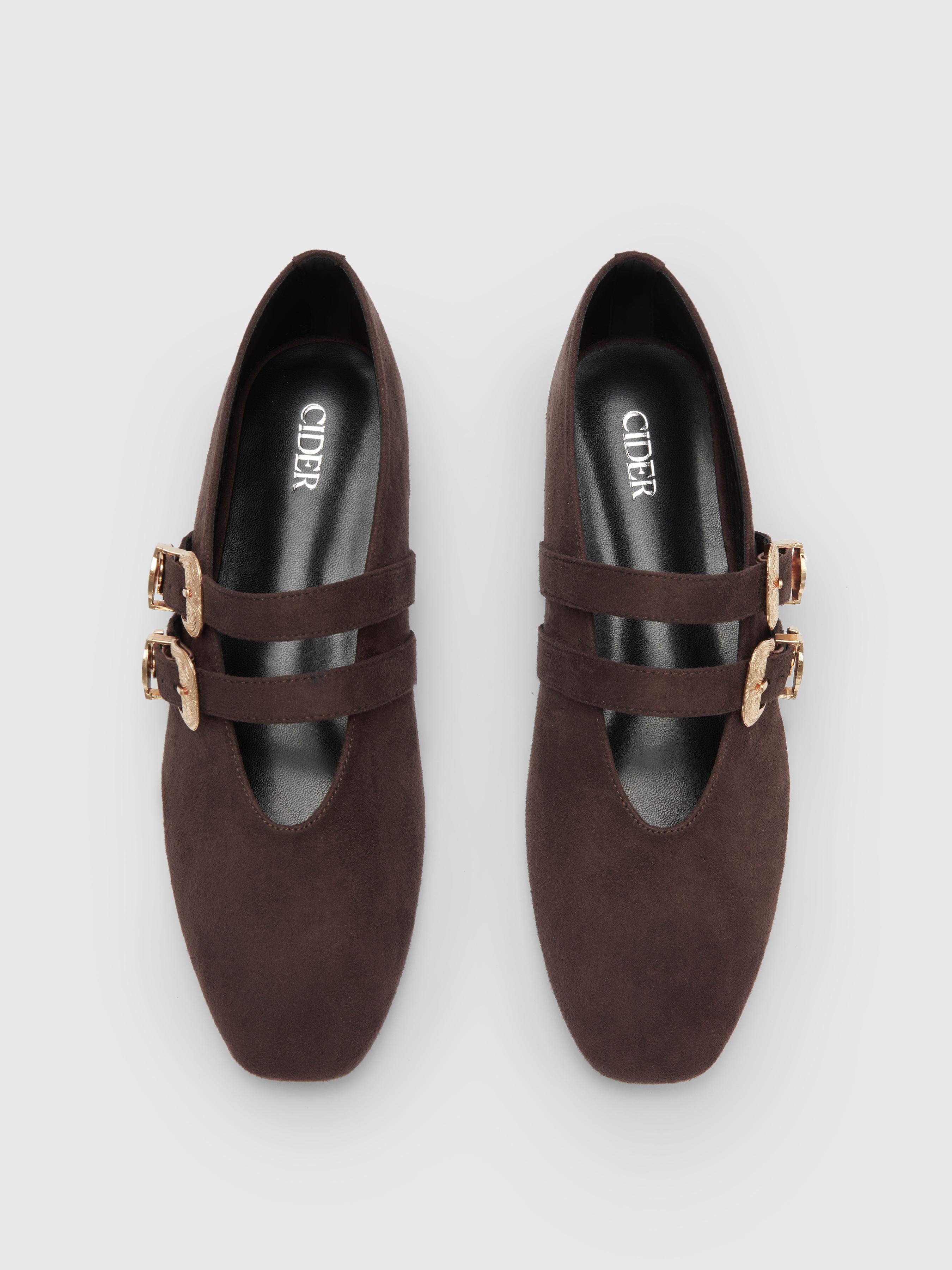 DOUBLE STRAP FAUX SUEDE-EFFECT FLATS by CIDER
