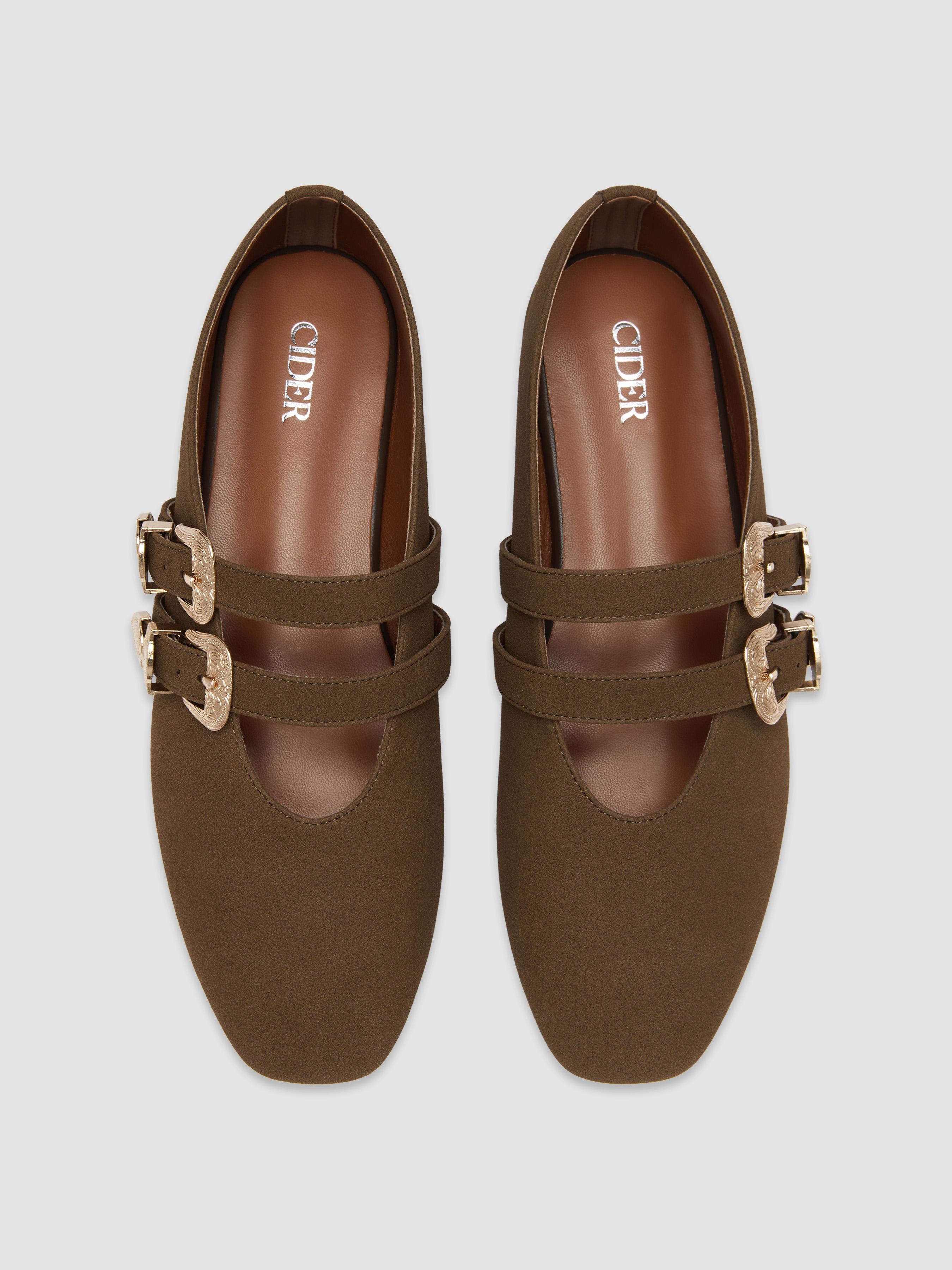 DOUBLE STRAP SUEDE-EFFECT FLATS by CIDER