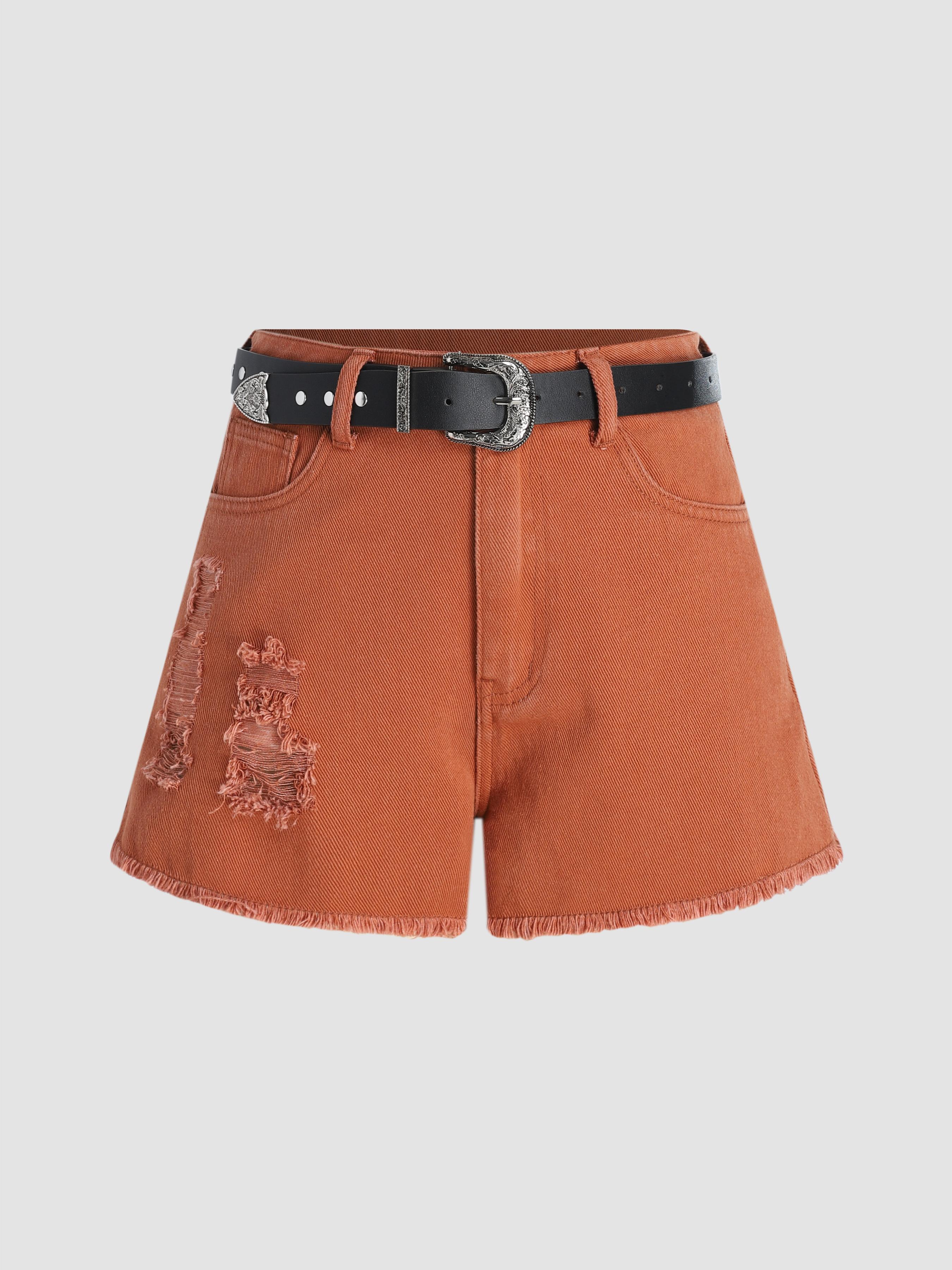 Denim Belted Mid Waist Shorts by CIDER