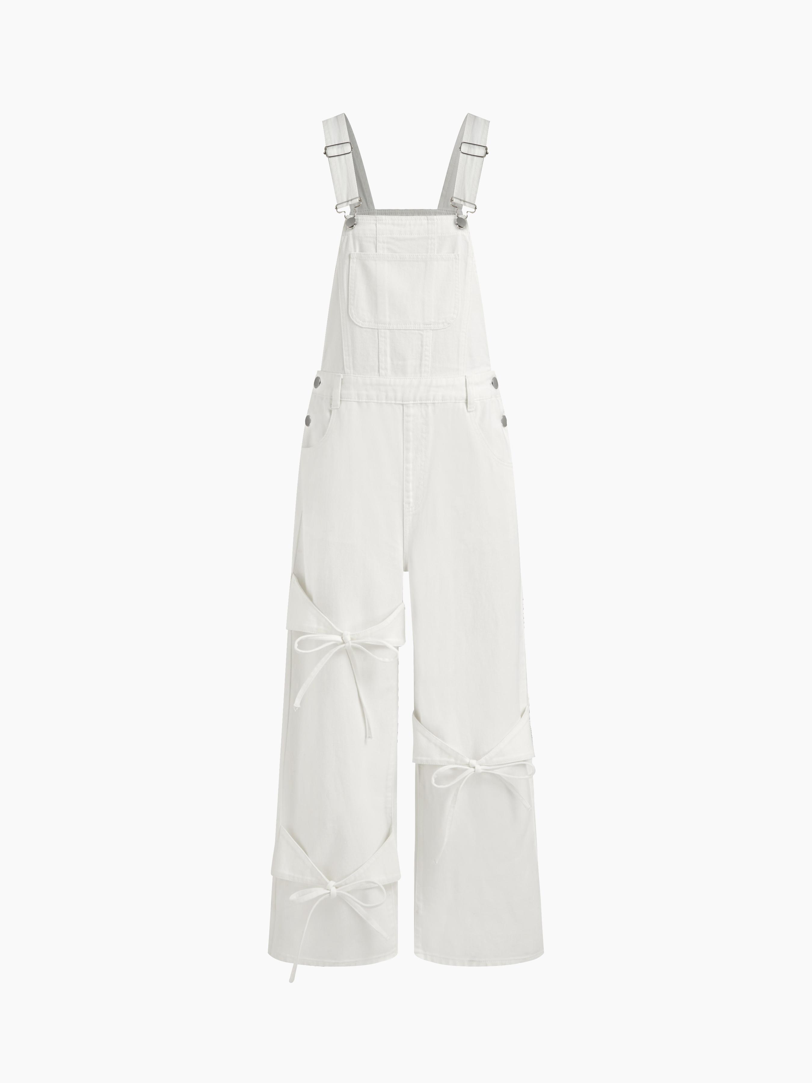 Denim Bowknot Buckle Up Pocket Wide Leg Jumpsuit by CIDER