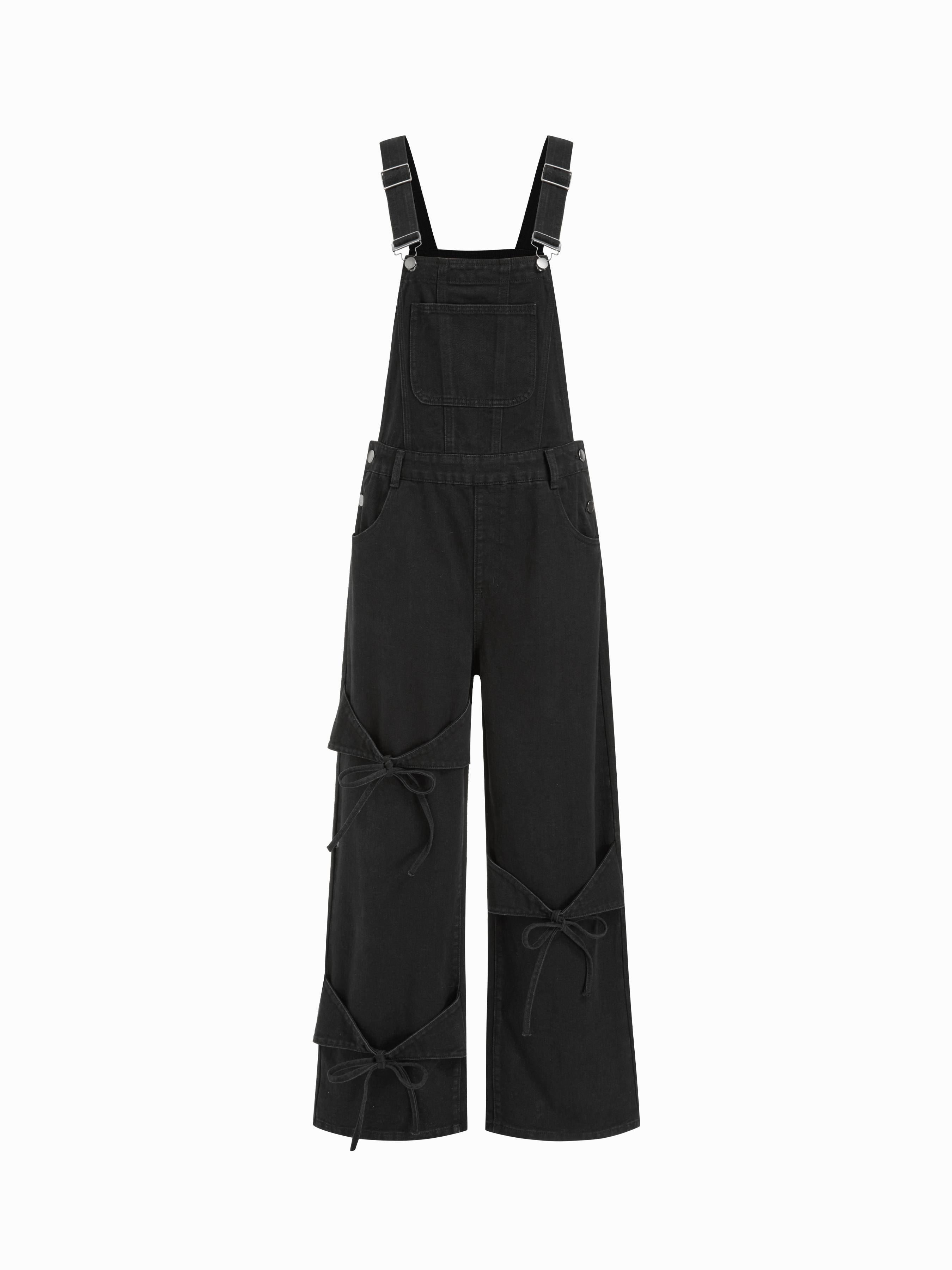 Denim Bowknot Buckle Up Pocket Wide Leg Jumpsuit by CIDER Denim Bowknot Buckle Up Pocket Wide Leg Jumpsuit by CIDER