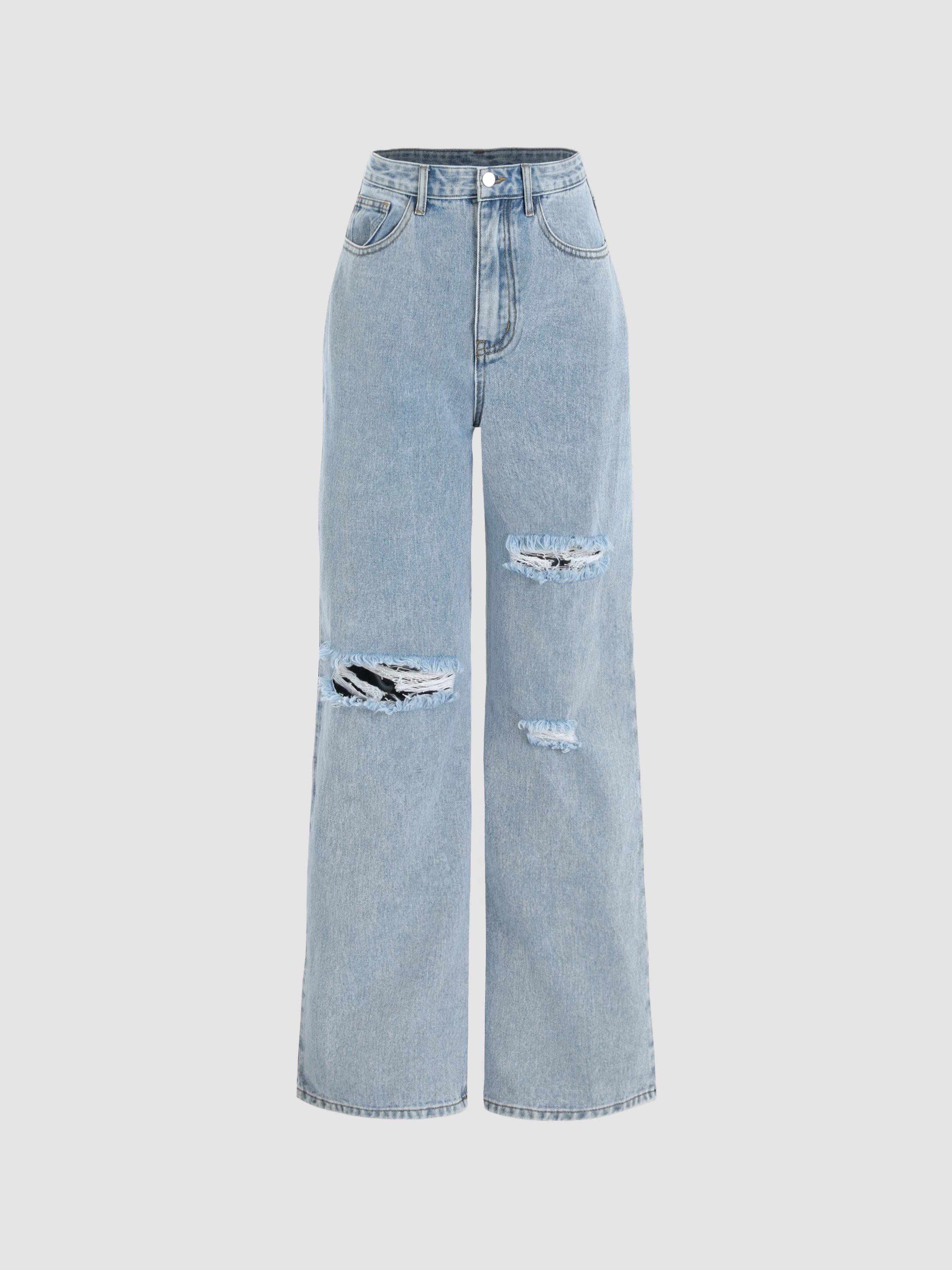 Denim Classic Ripped Straight Leg Jeans by CIDER