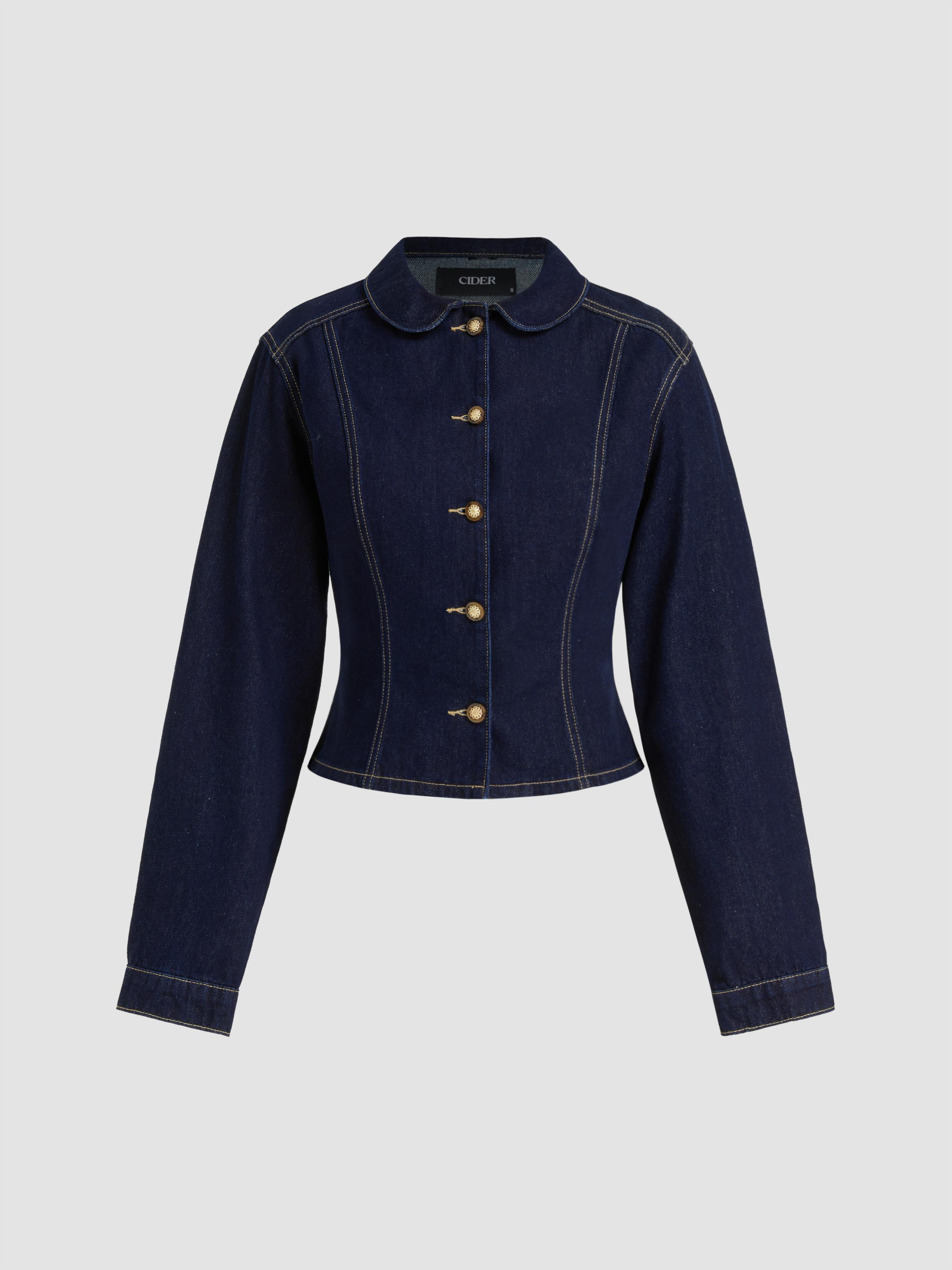 Denim Collar Cinched Waist Jacket by CIDER