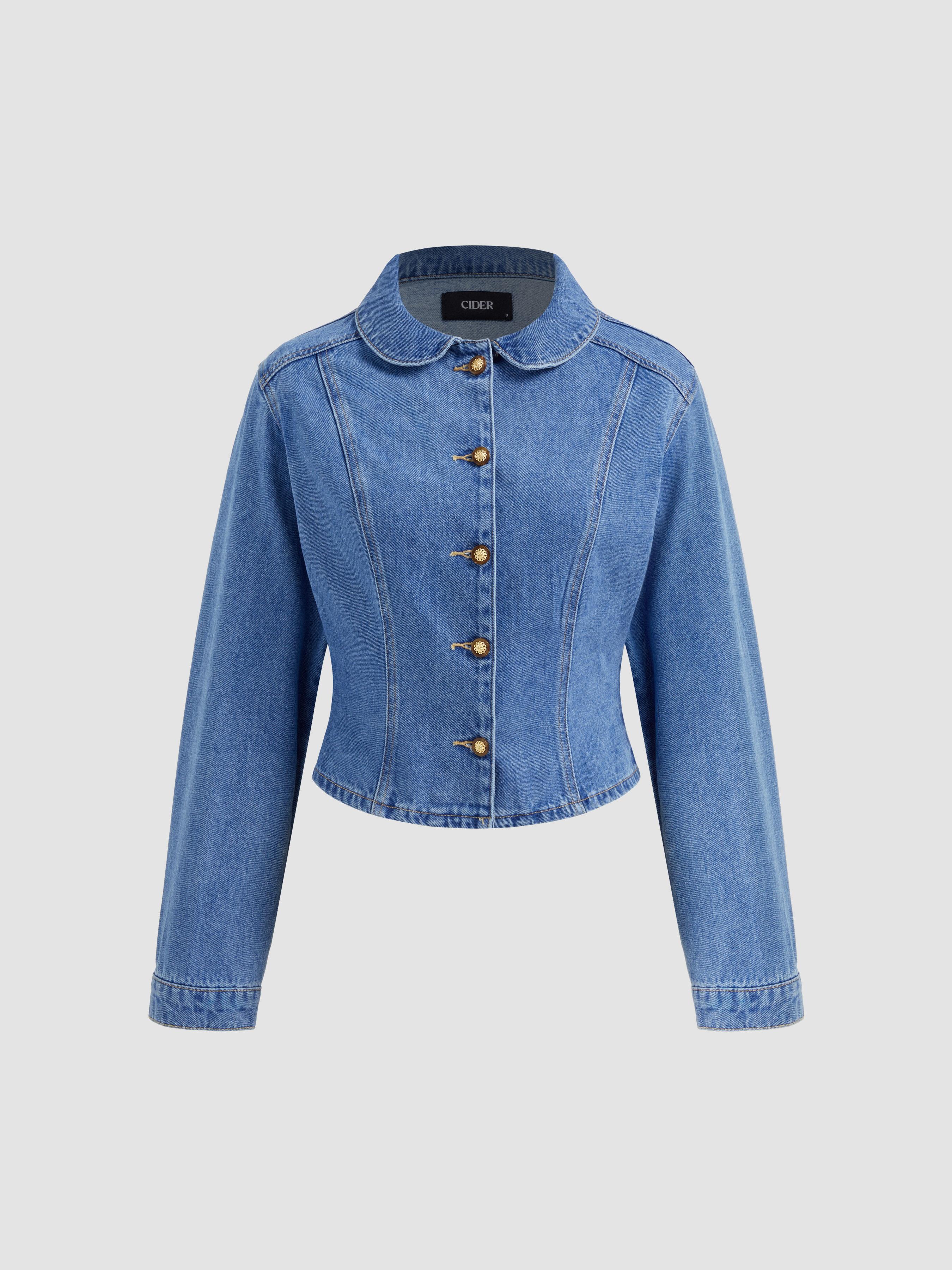 Denim Collar Cinched Waist Jacket by CIDER