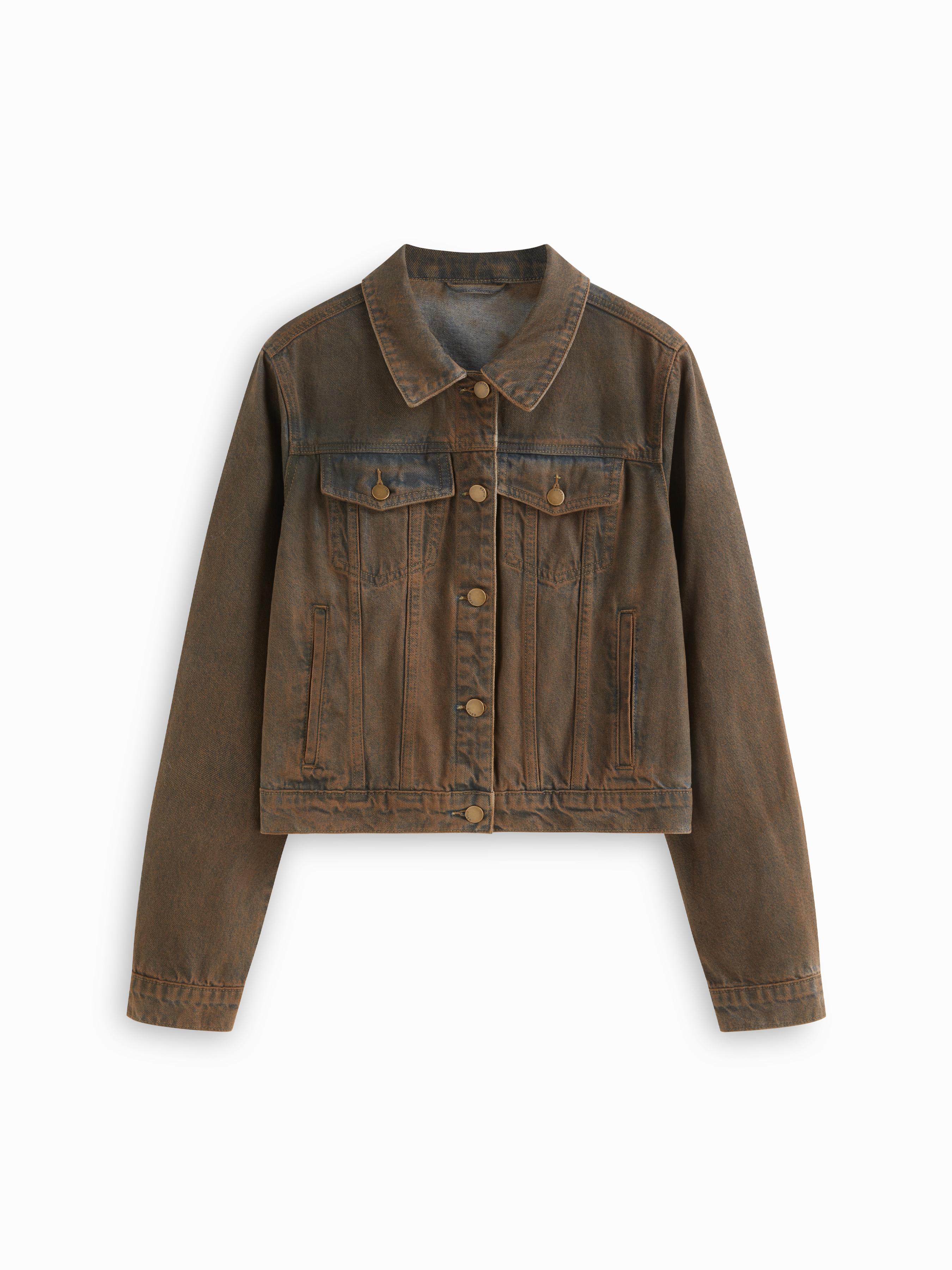 Denim Collar Washed Long Sleeve Jacket by CIDER