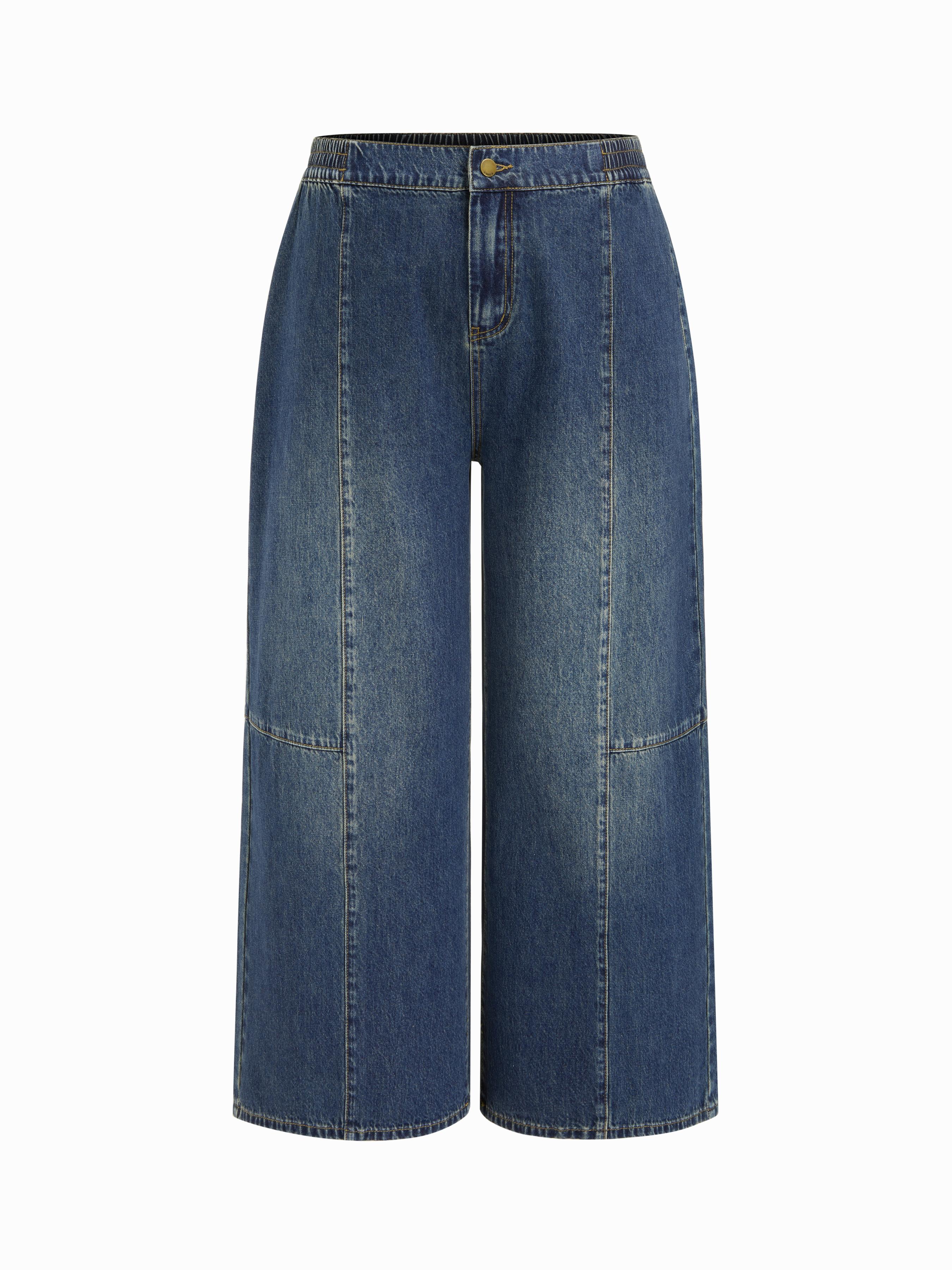 Denim High Rise Elastic Waist Wide Leg Jeans Curve & Plus by CIDER