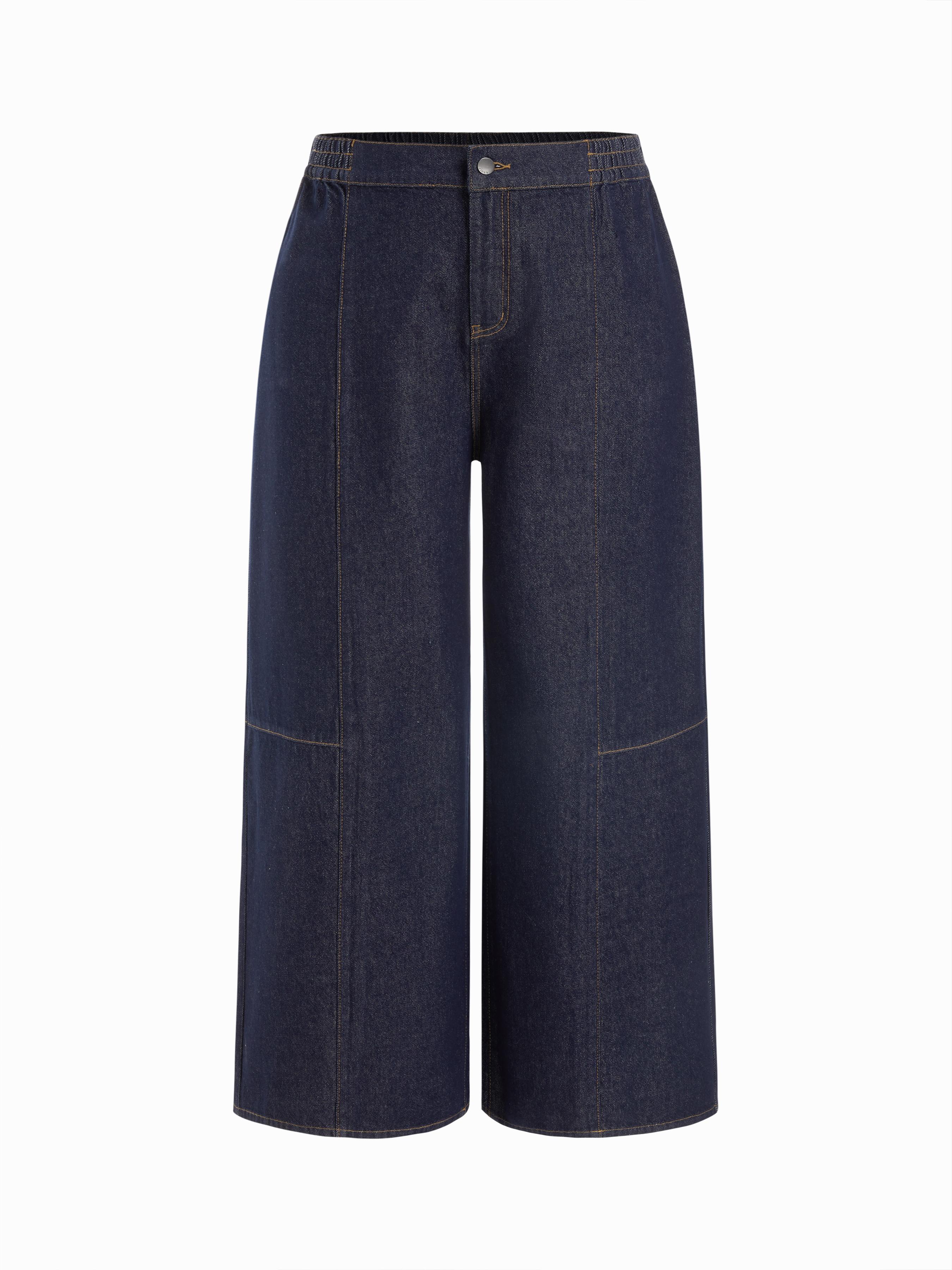 Denim High Rise Elastic Waist Wide Leg Jeans Curve & Plus by CIDER