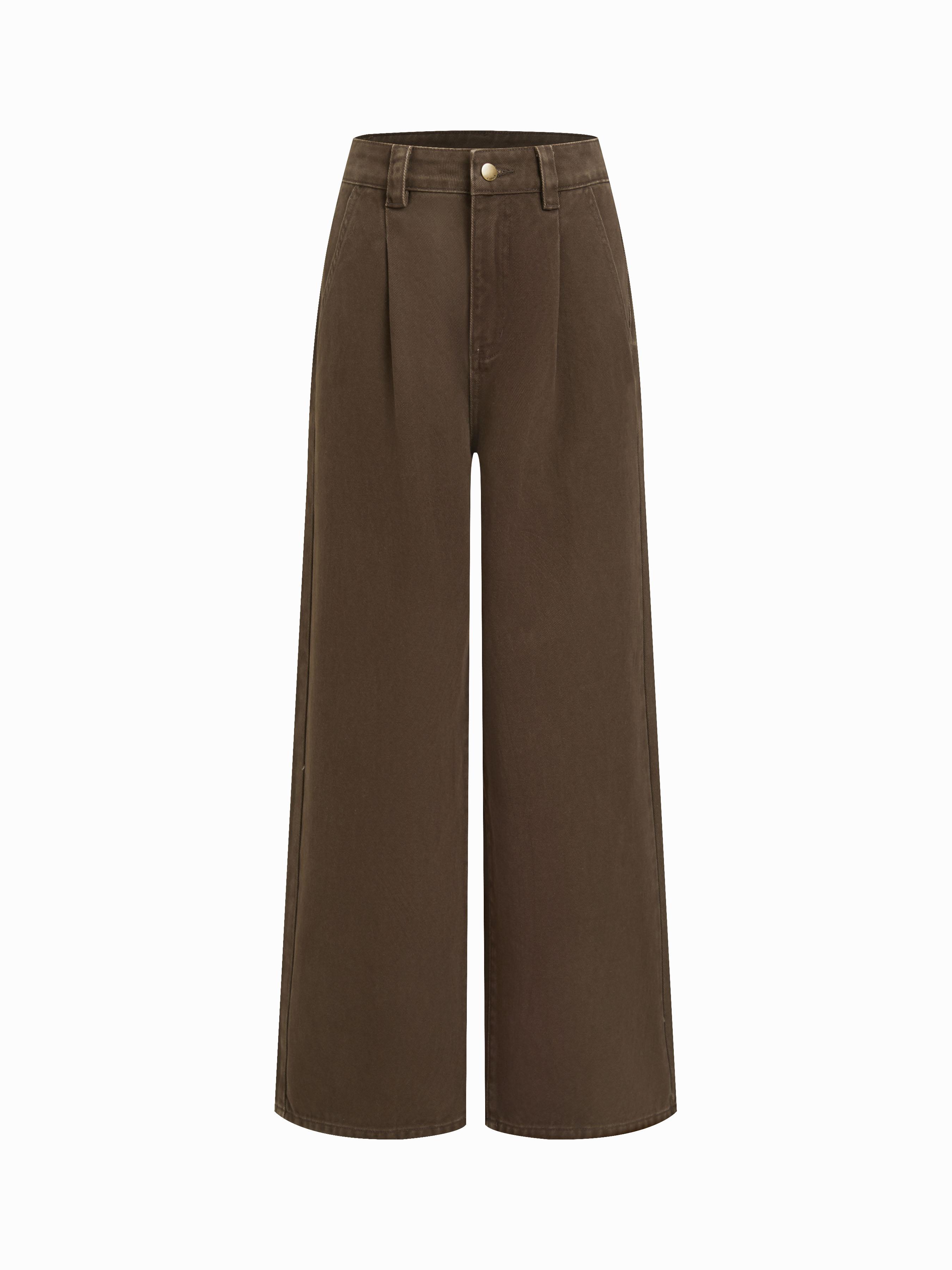 Denim High Waist Pleated Straight Leg Jeans by CIDER
