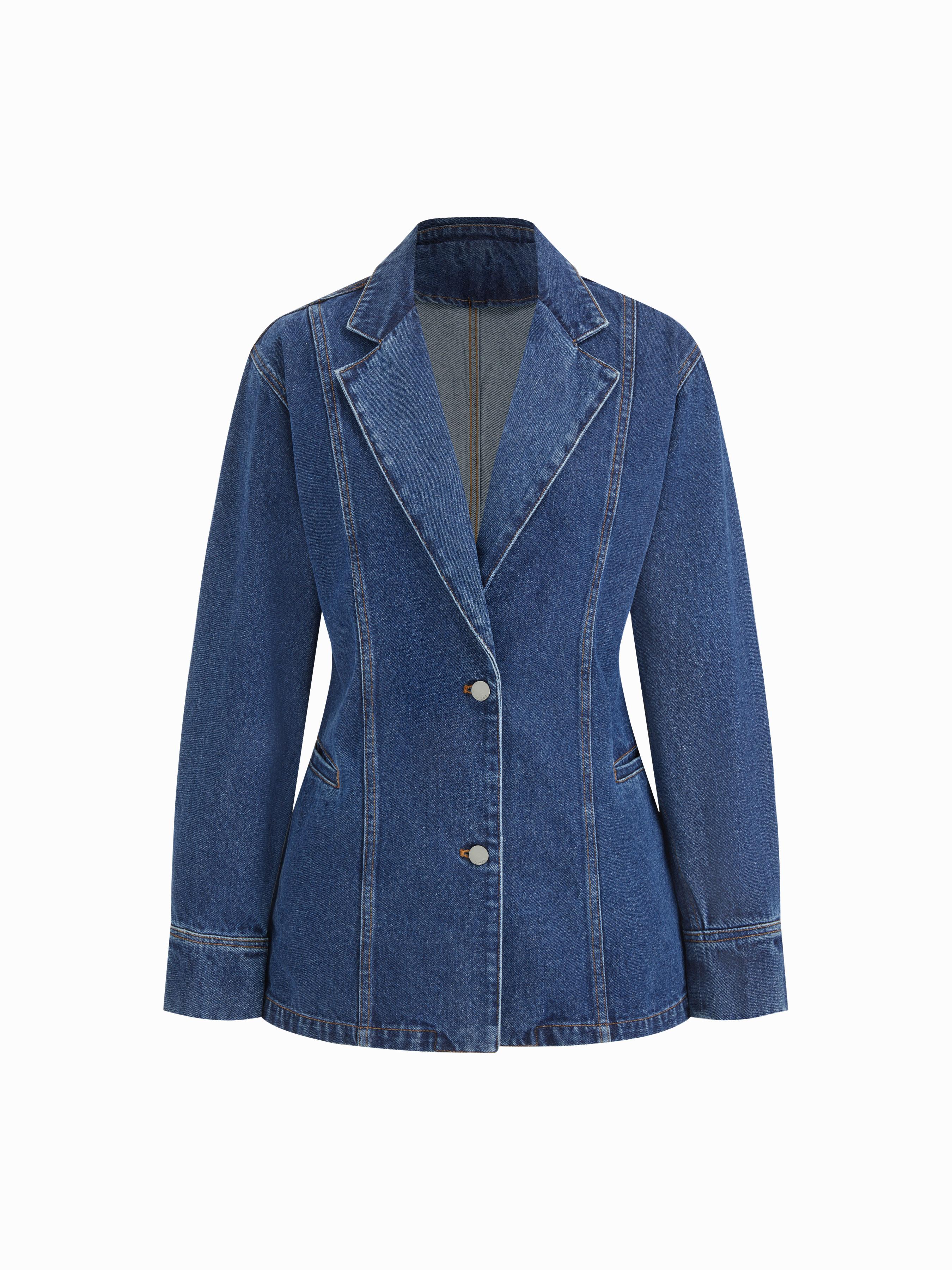 Denim-Jacke mit Kragen, Knöpfen und geteilter langen Silhouette by CIDER Denim-Jacke mit Kragen, Knöpfen und geteilter langen Silhouette by CIDER
