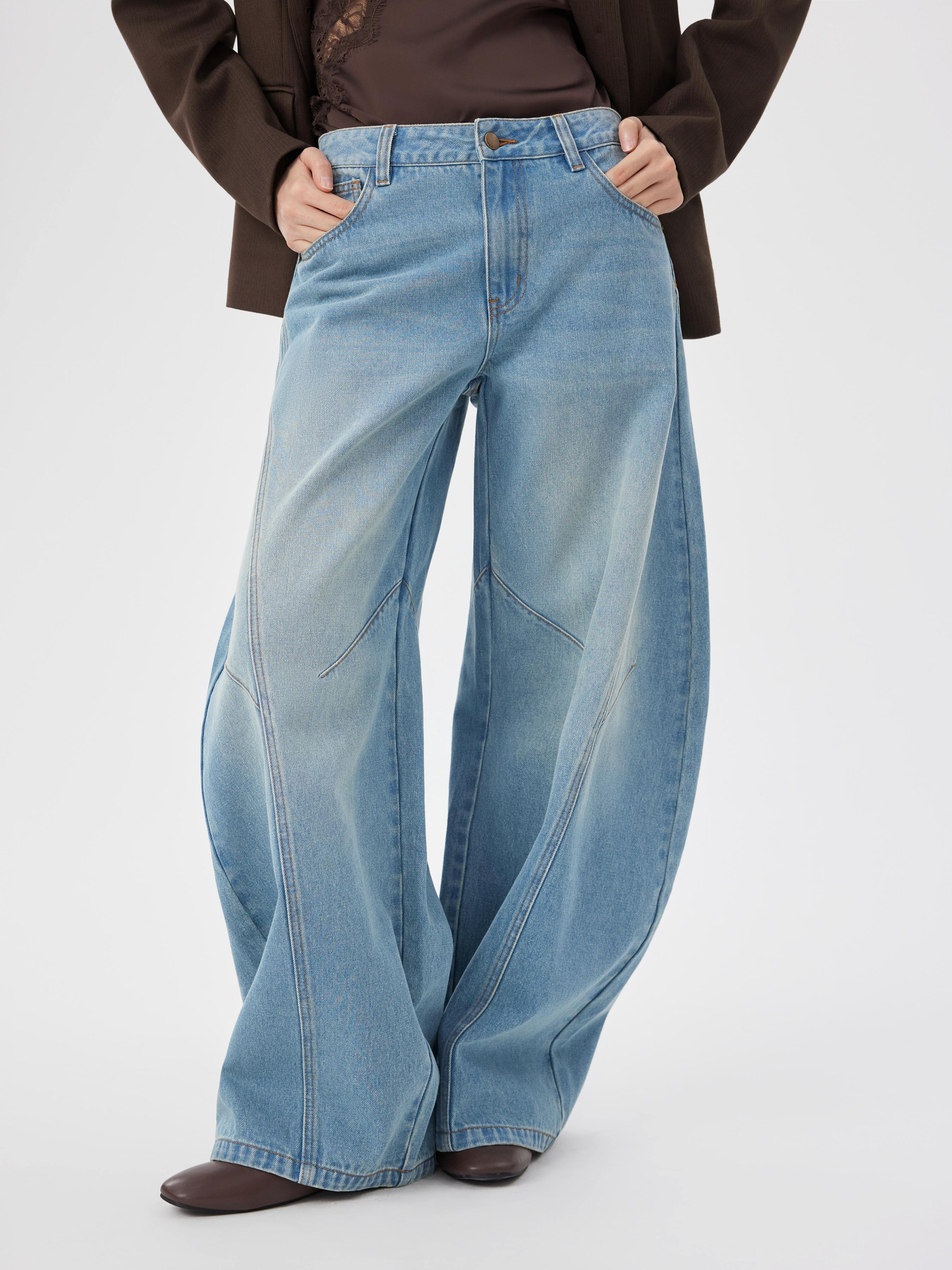 Denim Low Rise Barrel-leg Jeans by CIDER