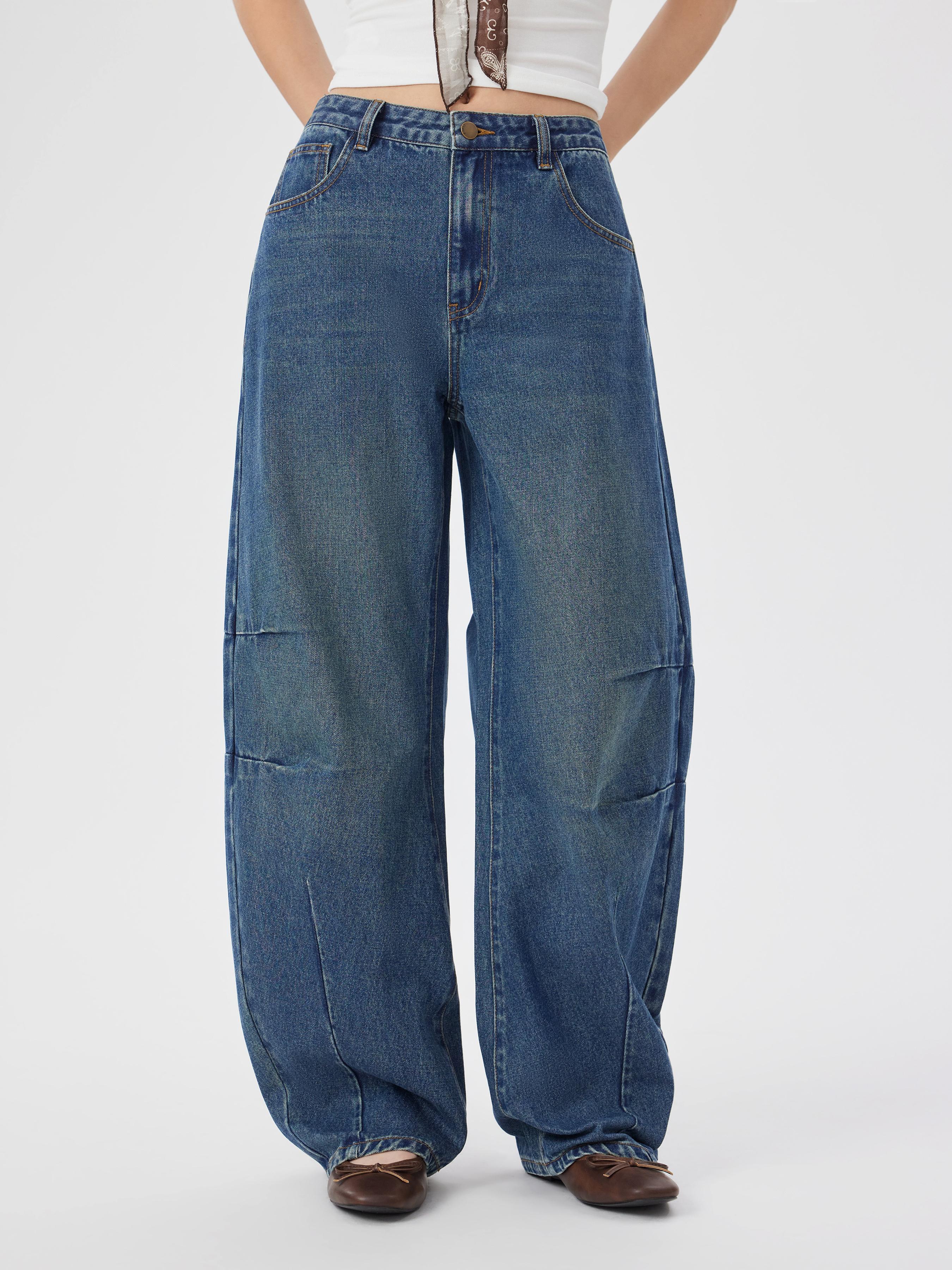 Denim Low Rise Barrel-leg Jeans by CIDER