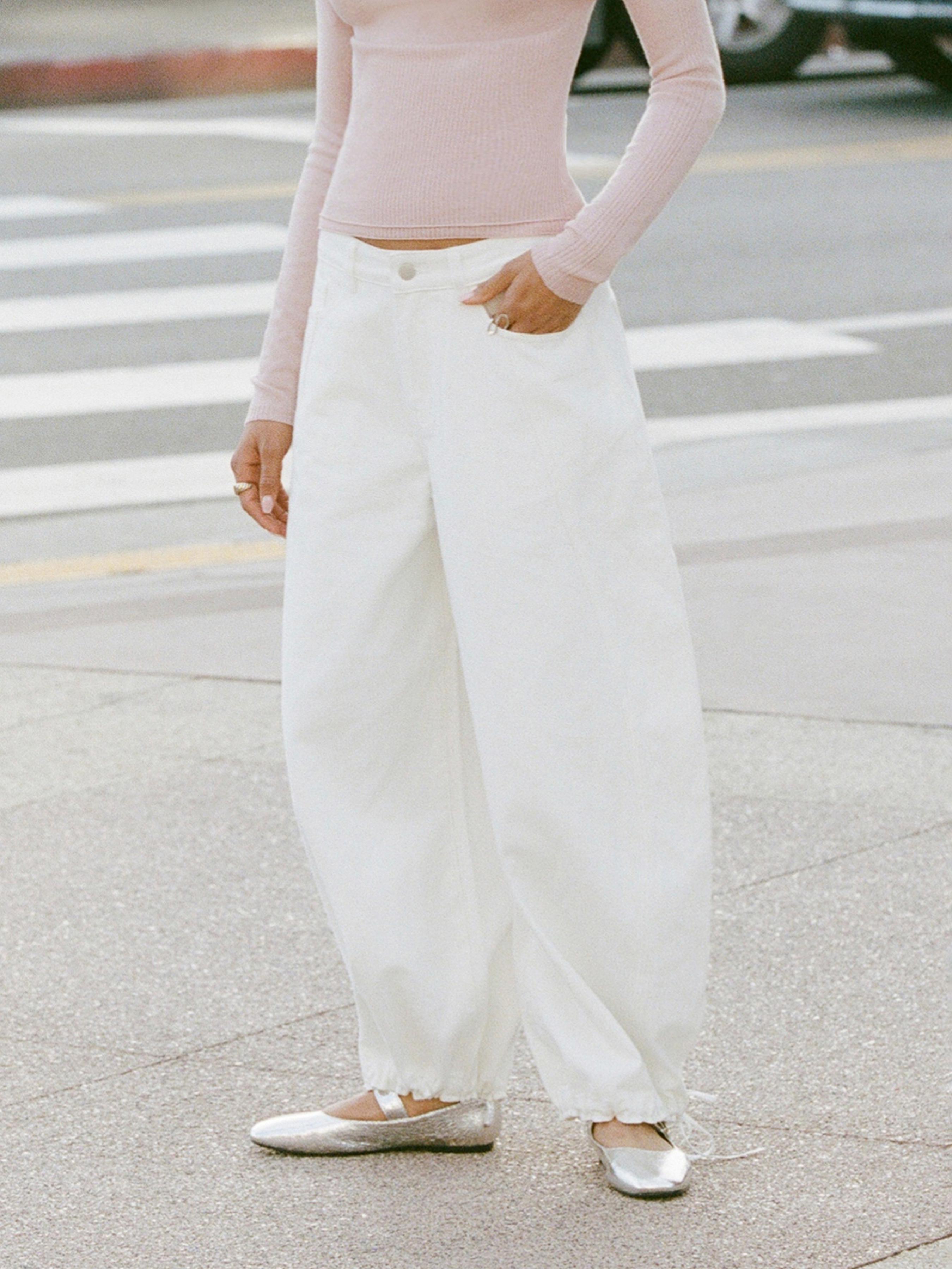 Denim Low Rise Drawstring Barrel-leg Trousers by CIDER