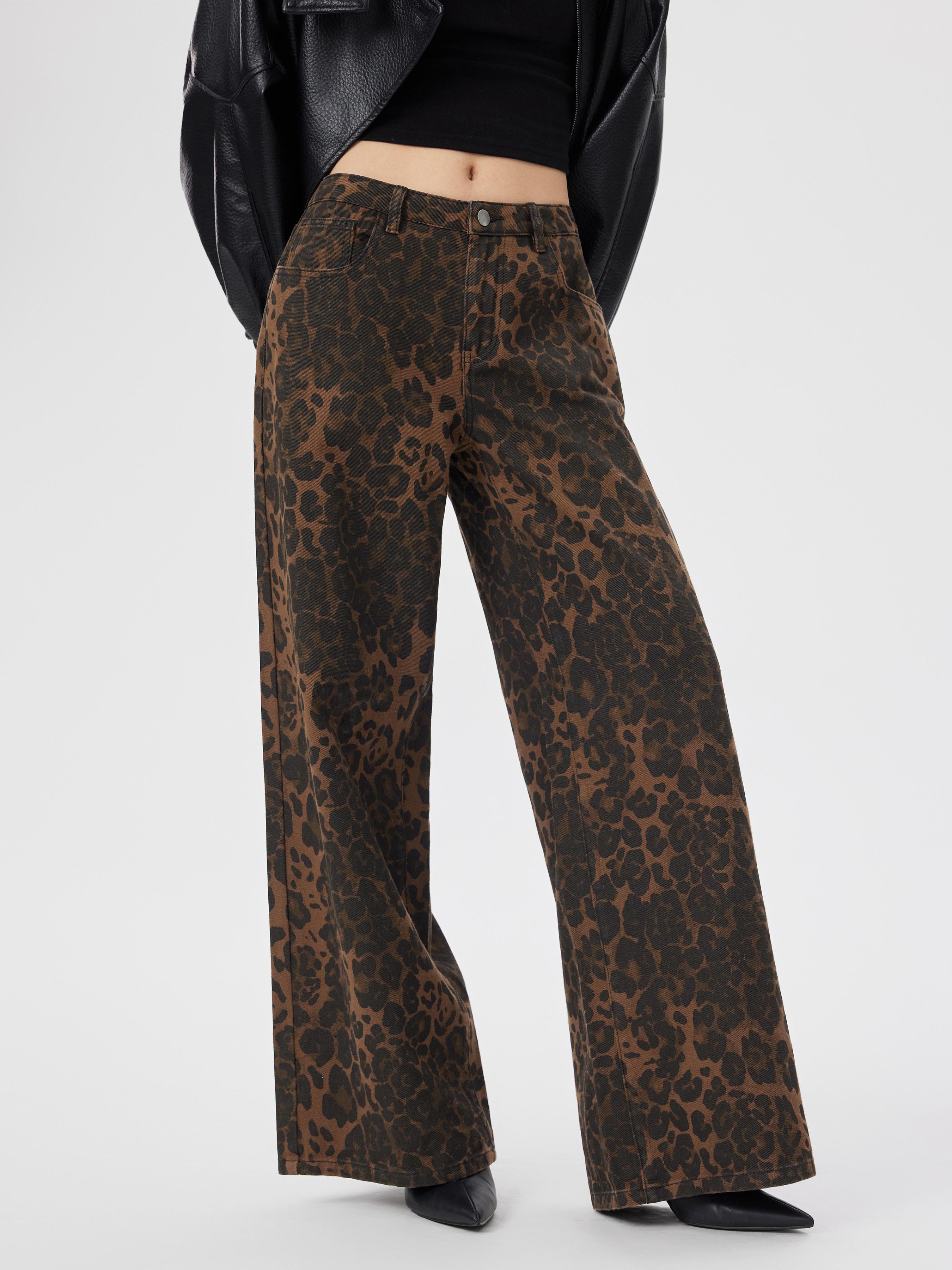 Denim Low Rise Leopard Wide Leg Jeans by CIDER