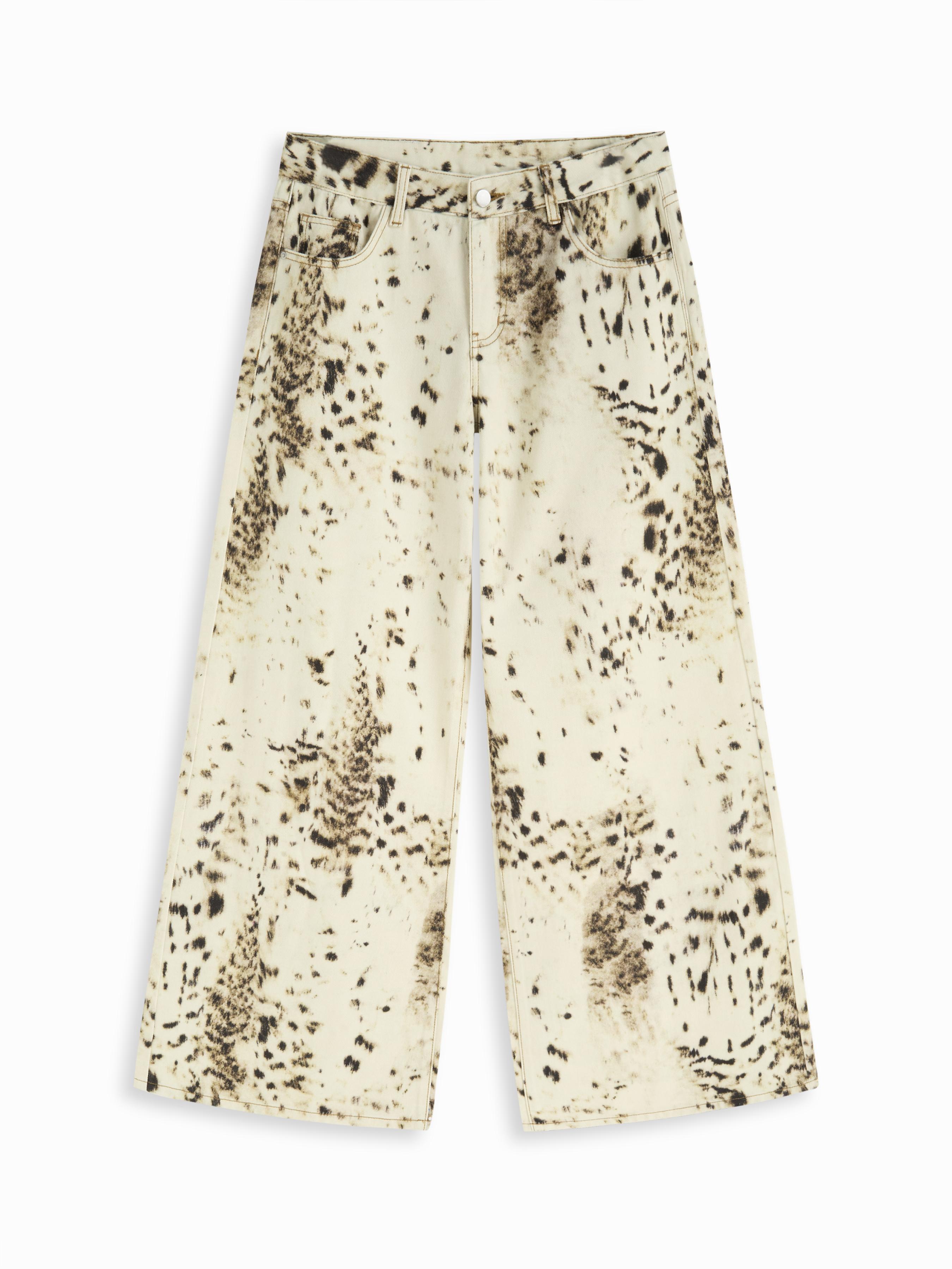 Denim Low Rise Leopard Wide Leg Oversized Jeans by CIDER