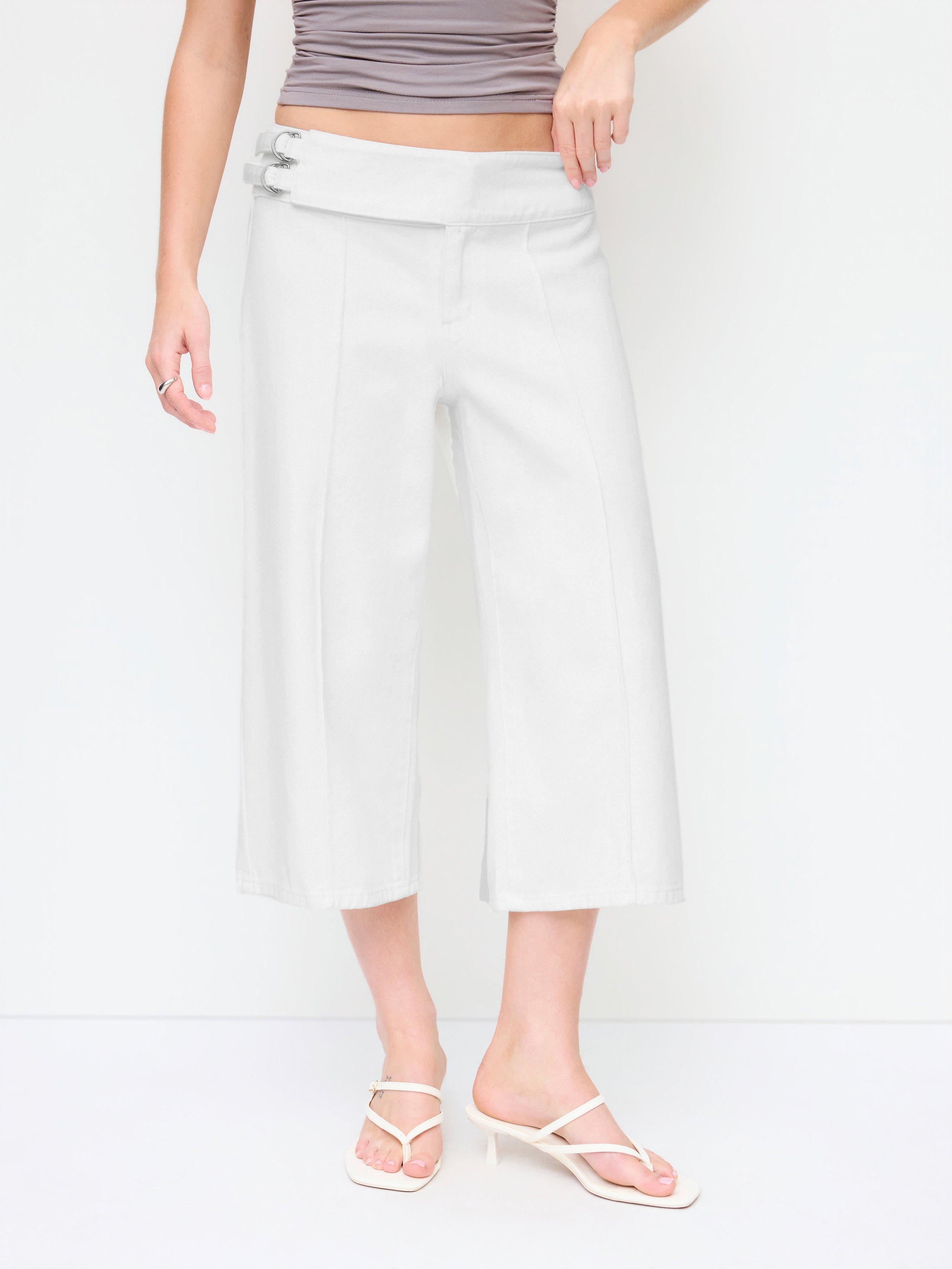 Denim Low Rise Metal Buckle Oversized Cropped Jeans by CIDER