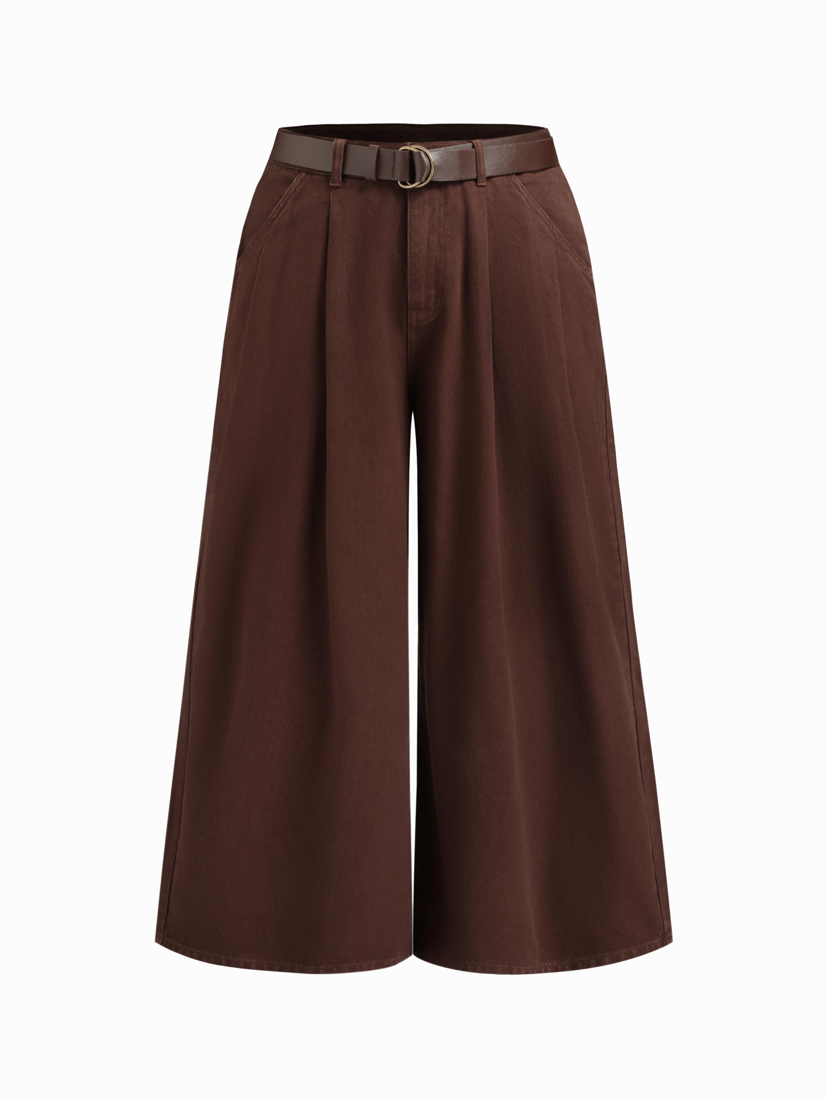 Denim Low Rise Pleated Wide Leg Jeans With Belt Curve & Plus by CIDER