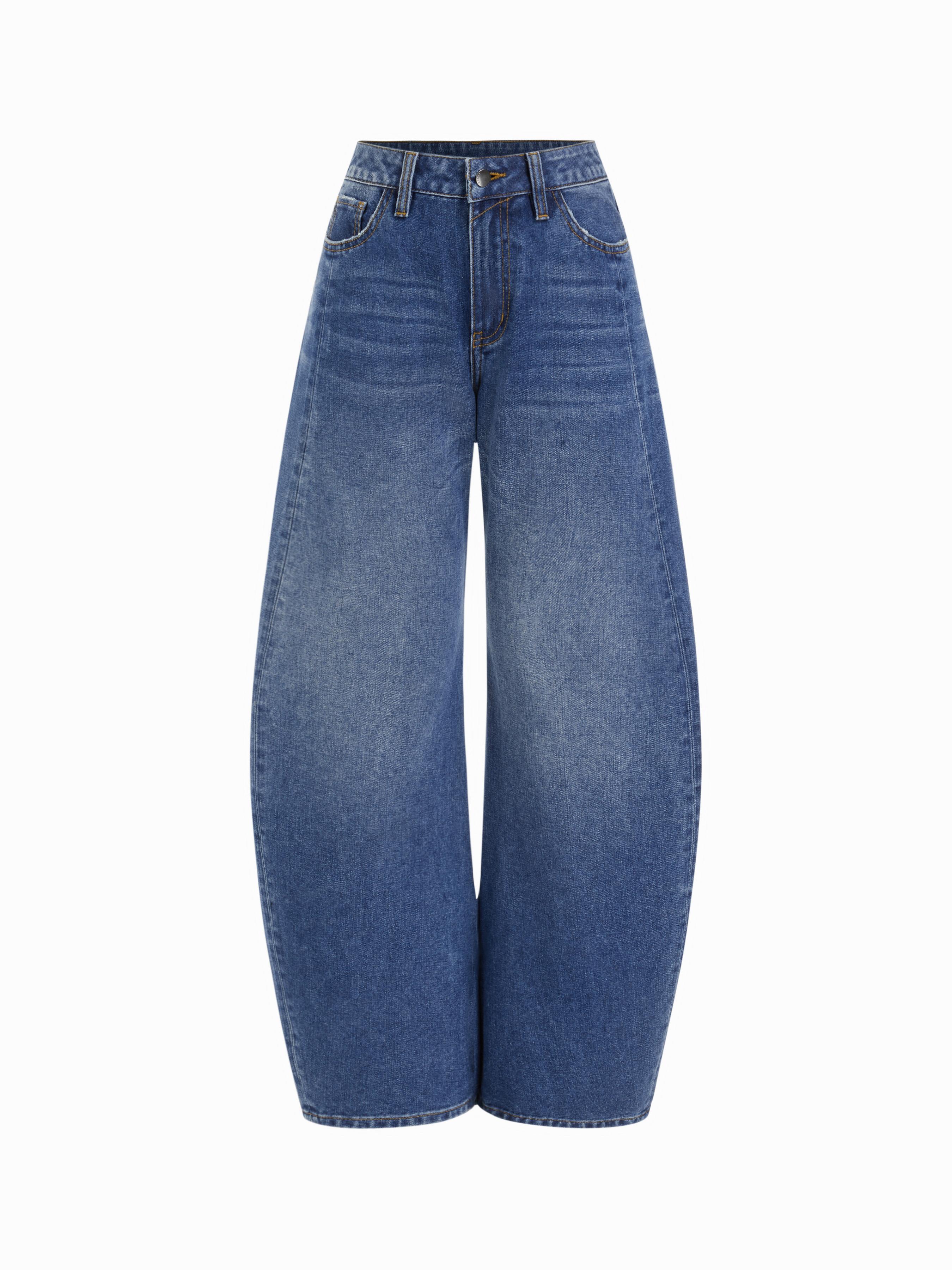 Denim Low Rise Solid Pocket Barrel-leg Jeans by CIDER