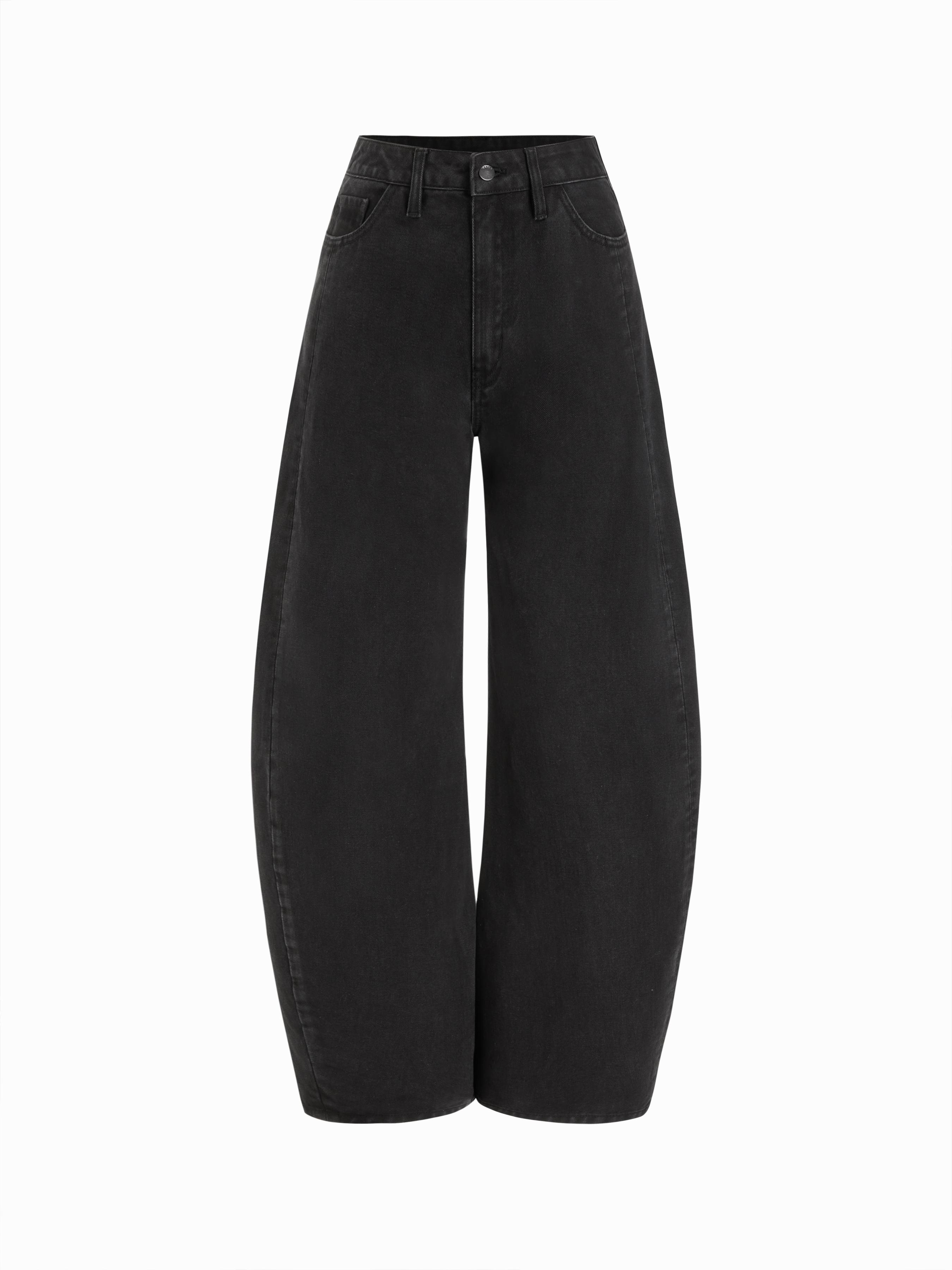 Denim Low Rise Solid Pocket Barrel-leg Jeans by CIDER