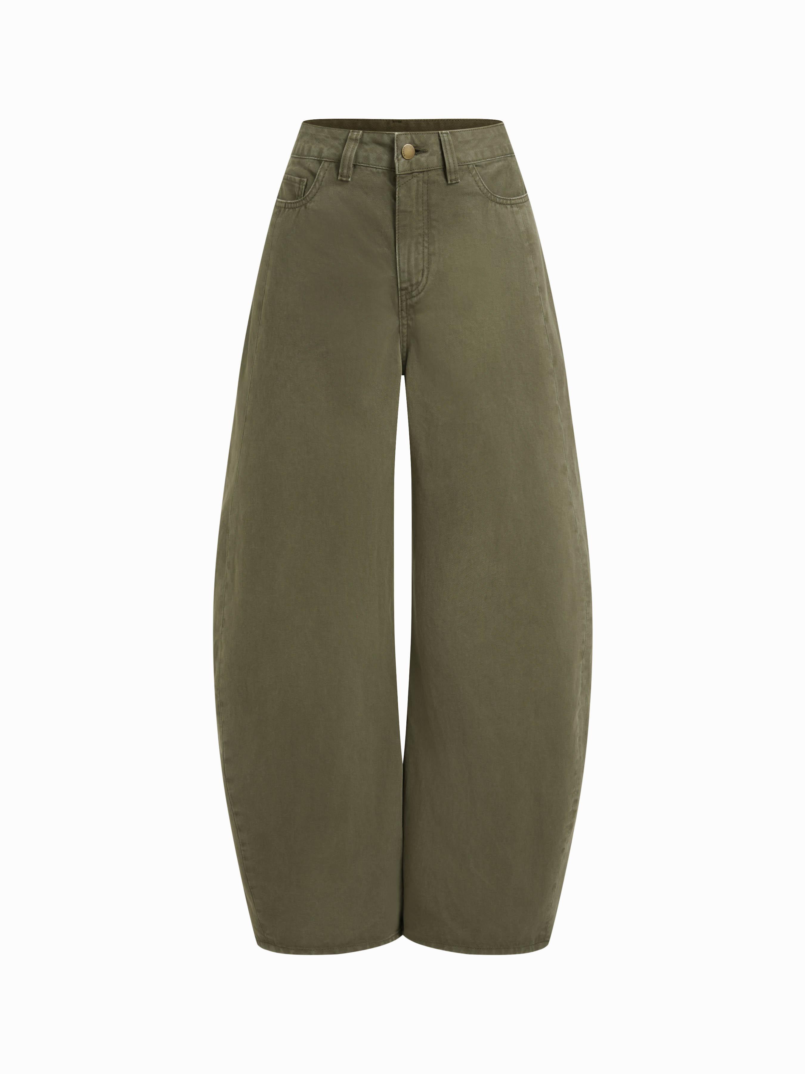 Denim Low Rise Solid Pocket Barrel-leg Jeans by CIDER