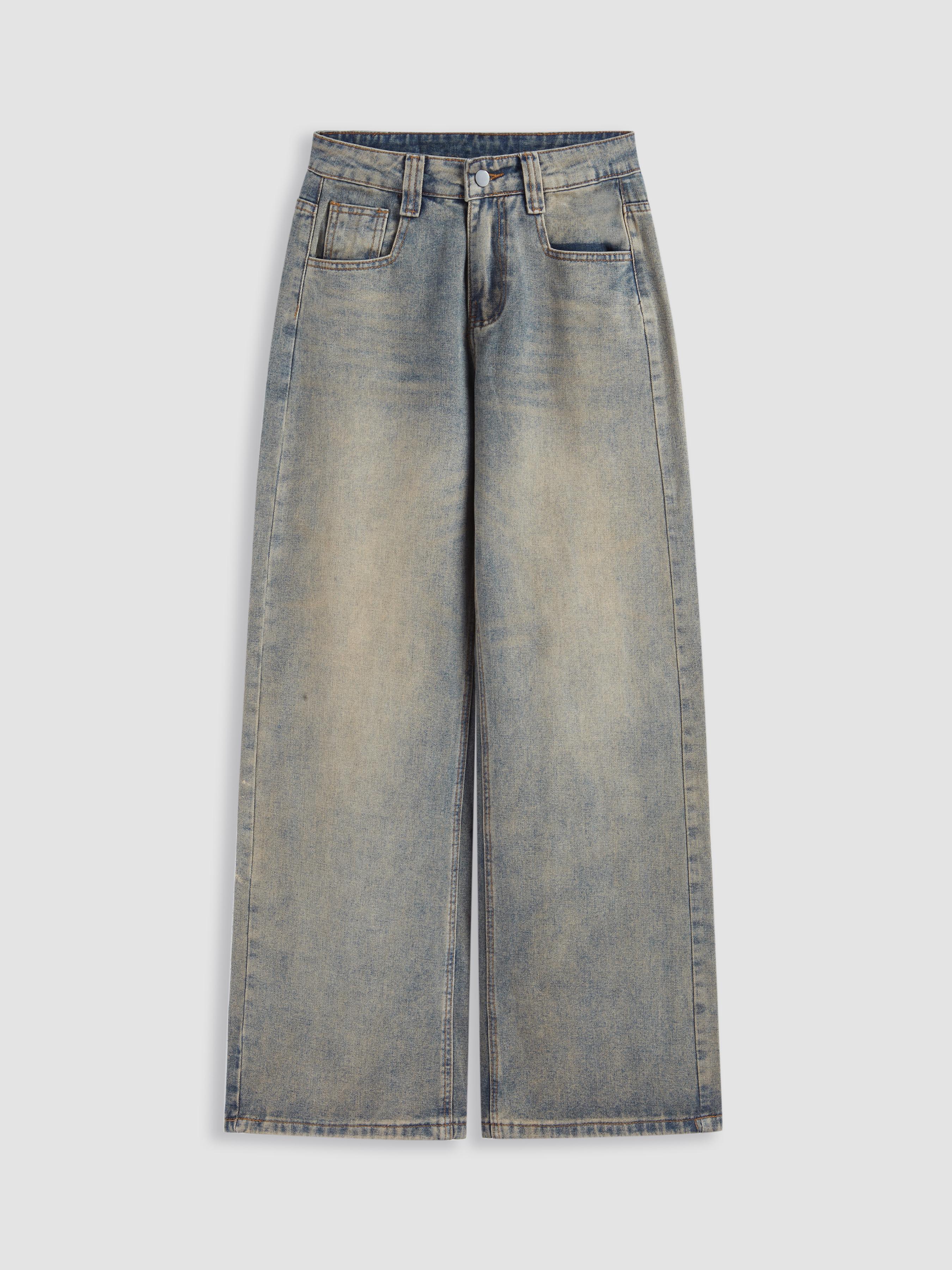 Denim Low Rise Solid Pocket Straight Leg Trousers by CIDER