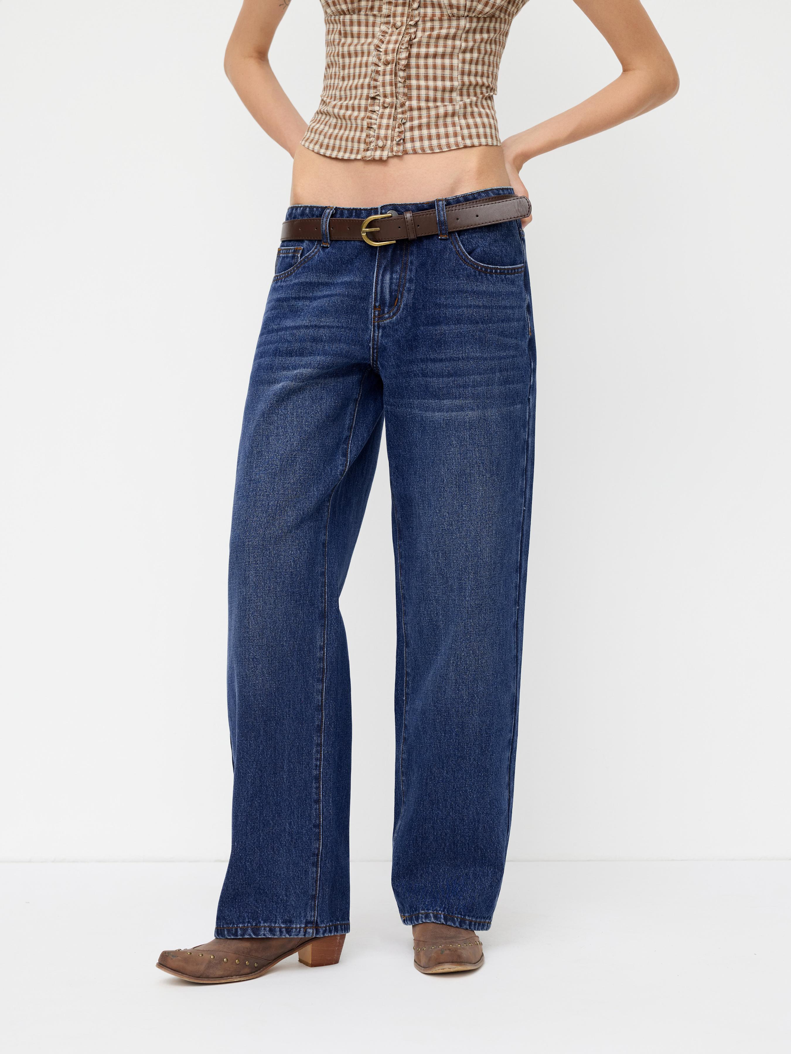 Denim Low Rise Straight Leg Jeans With Belt by CIDER