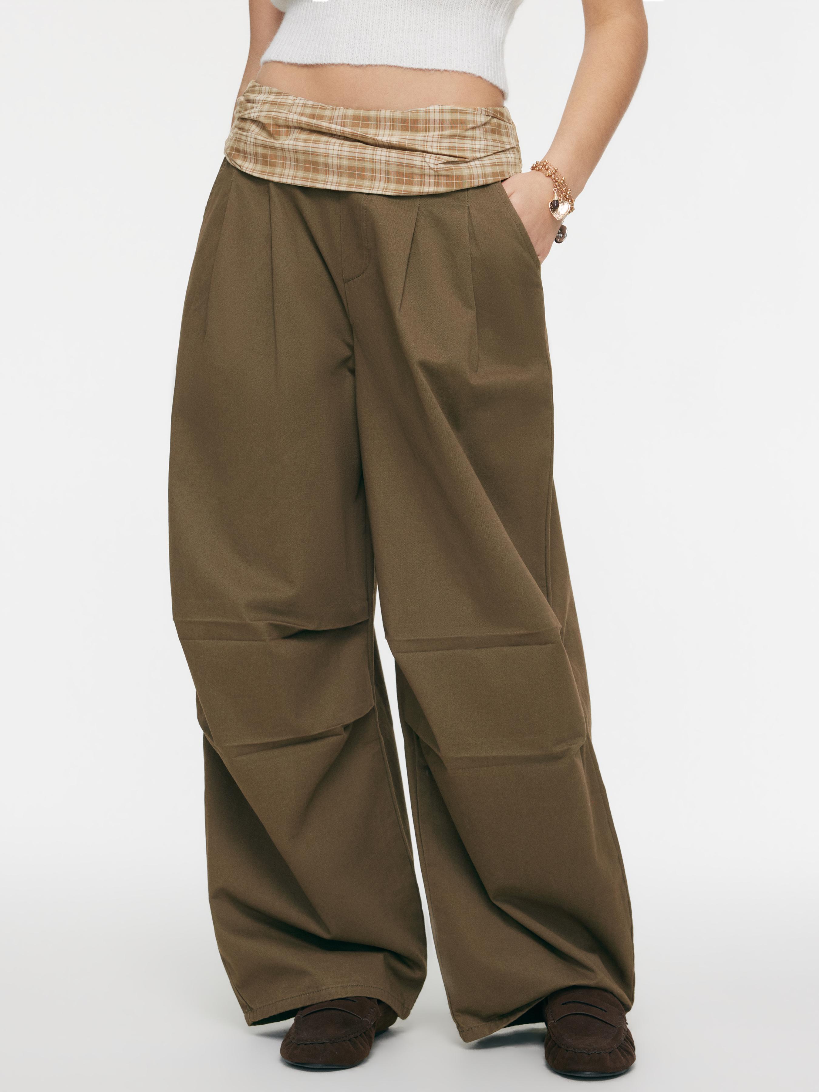 Denim Low Rise Tartan Patched Barrel-leg Jeans by CIDER