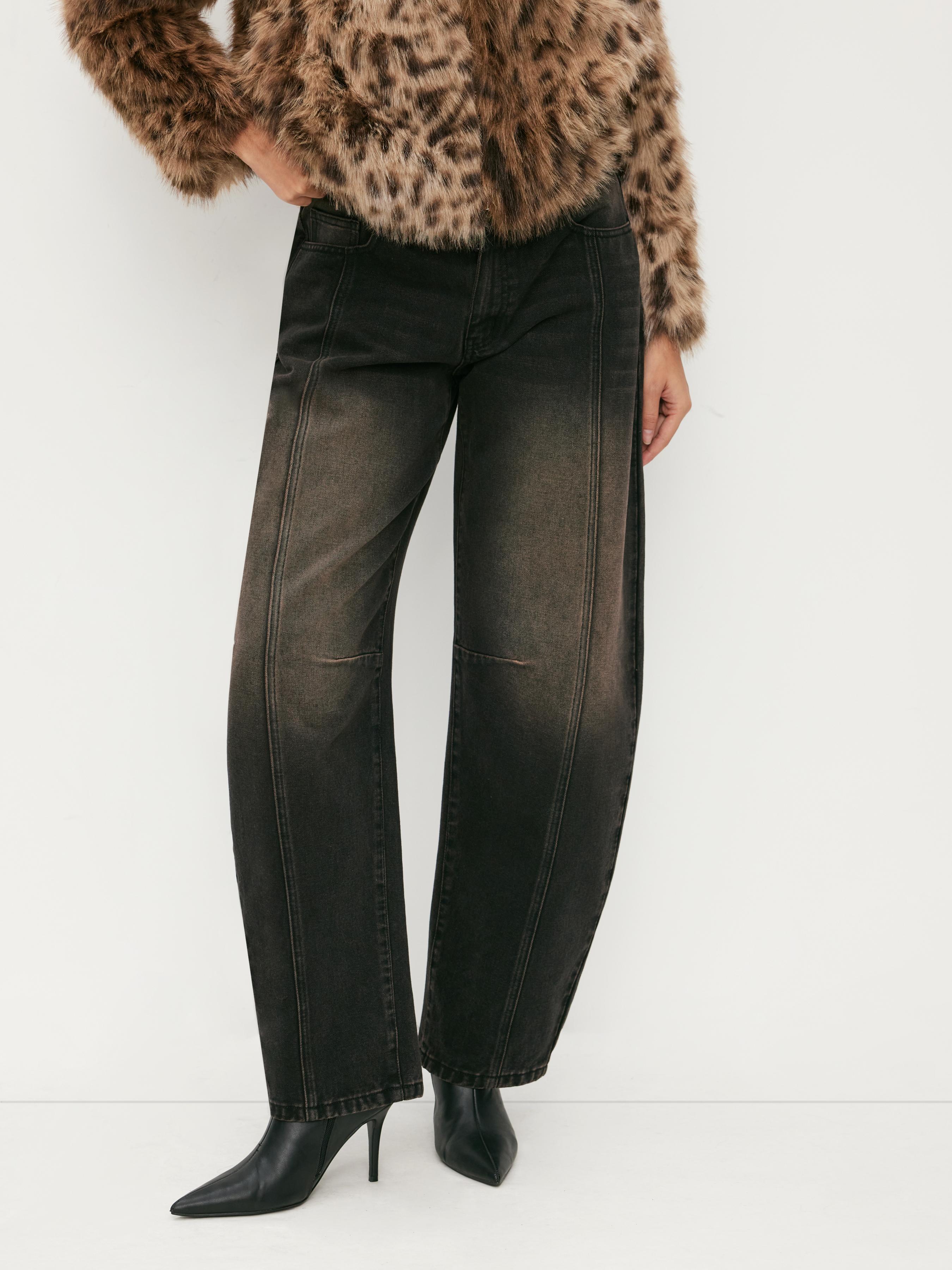 Denim Low Rise Zipper Barrel-leg Jeans by CIDER