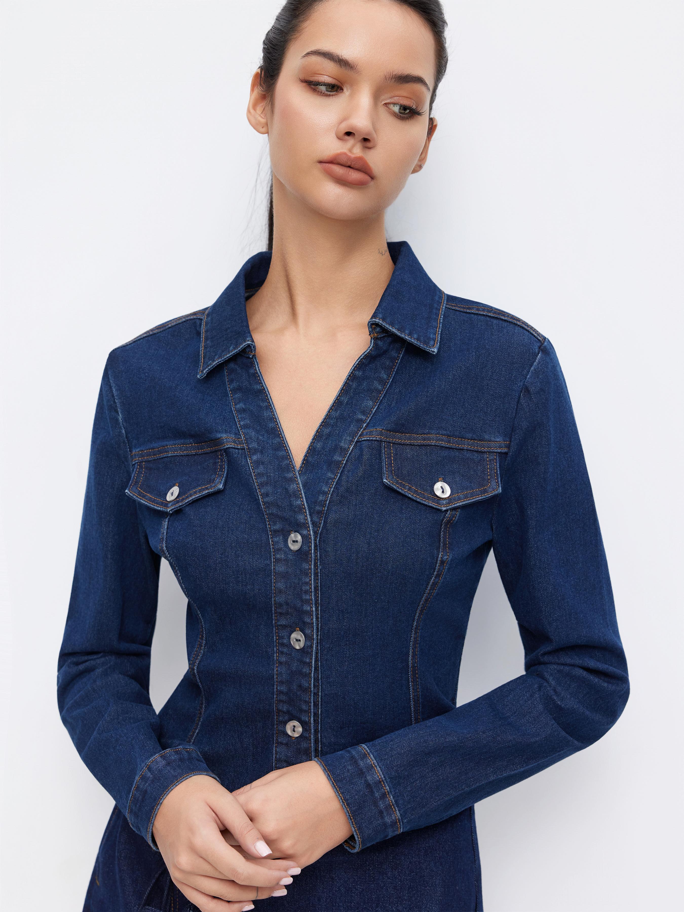 Denim Metal Detail Blouse by CIDER