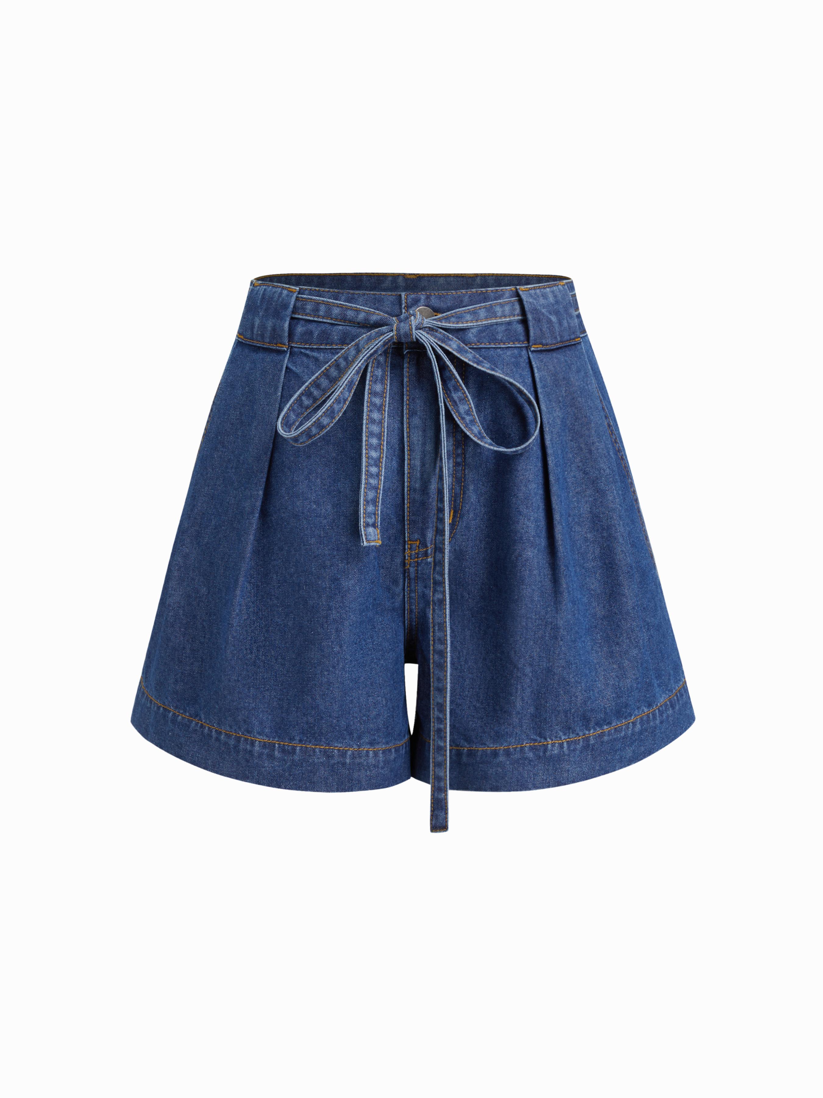 Denim Mid Rise Bowknot Shorts by CIDER