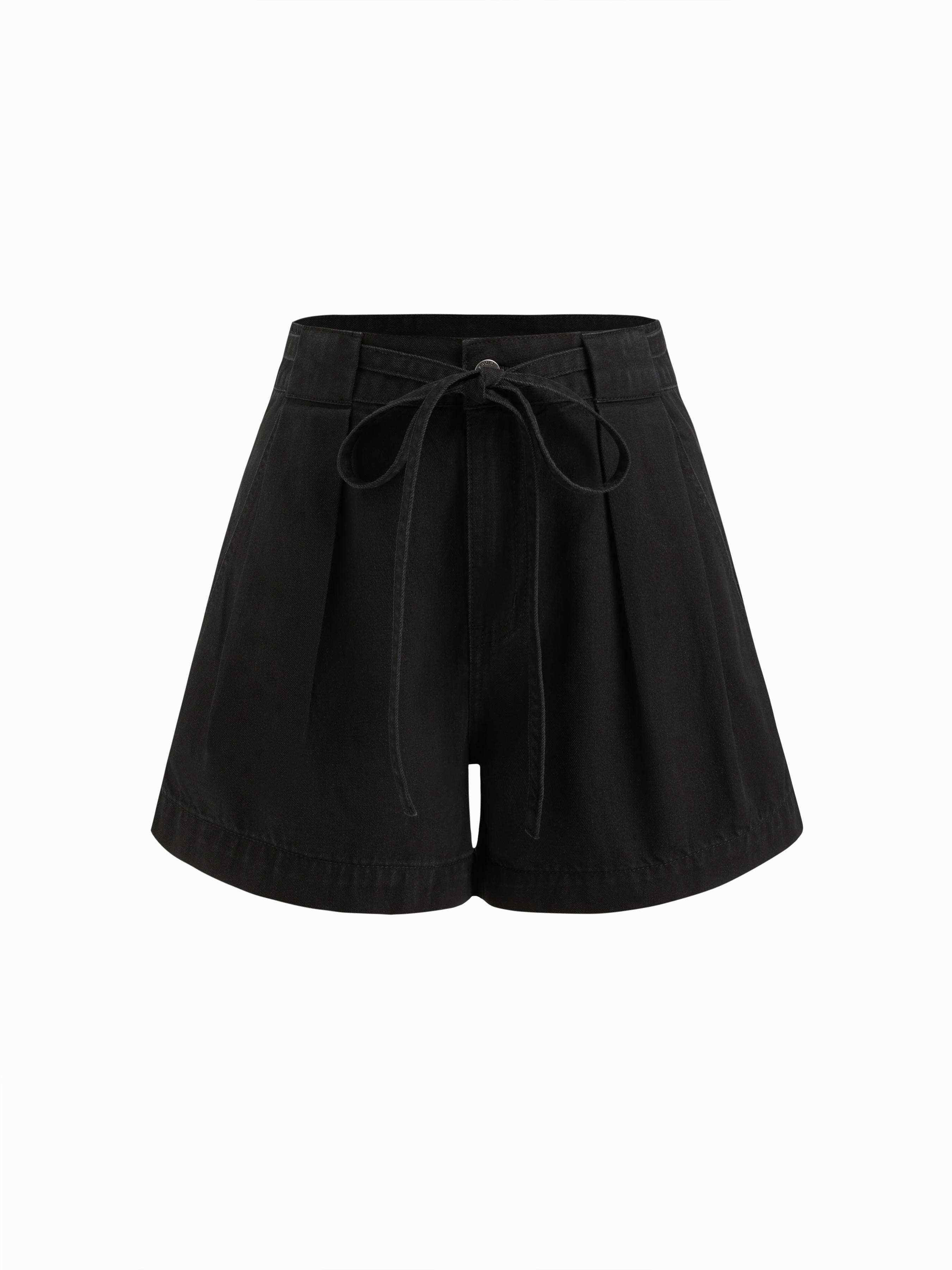 Denim Mid Rise Bowknot Shorts by CIDER