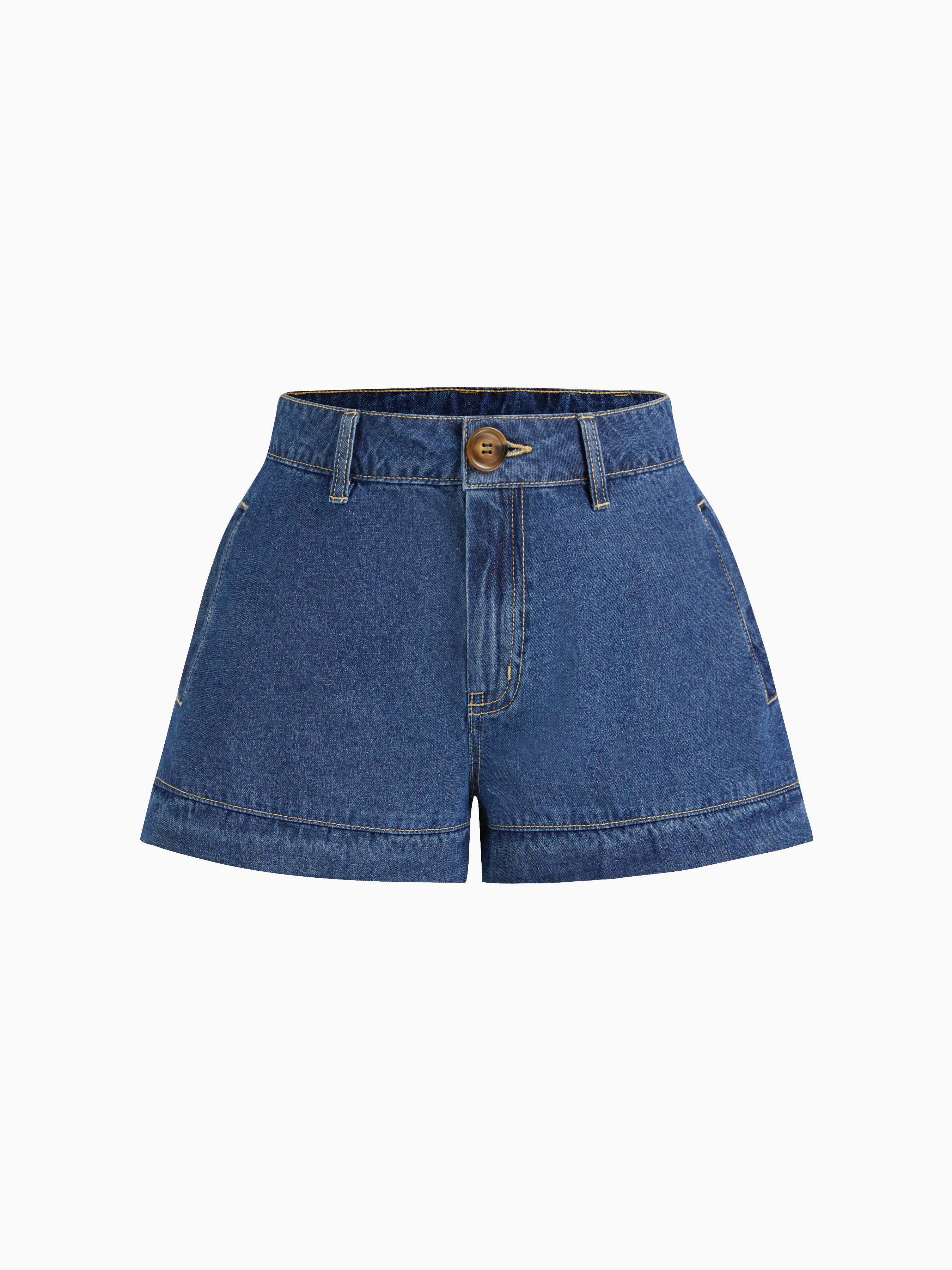 Denim Mid Rise Micro Shorts by CIDER