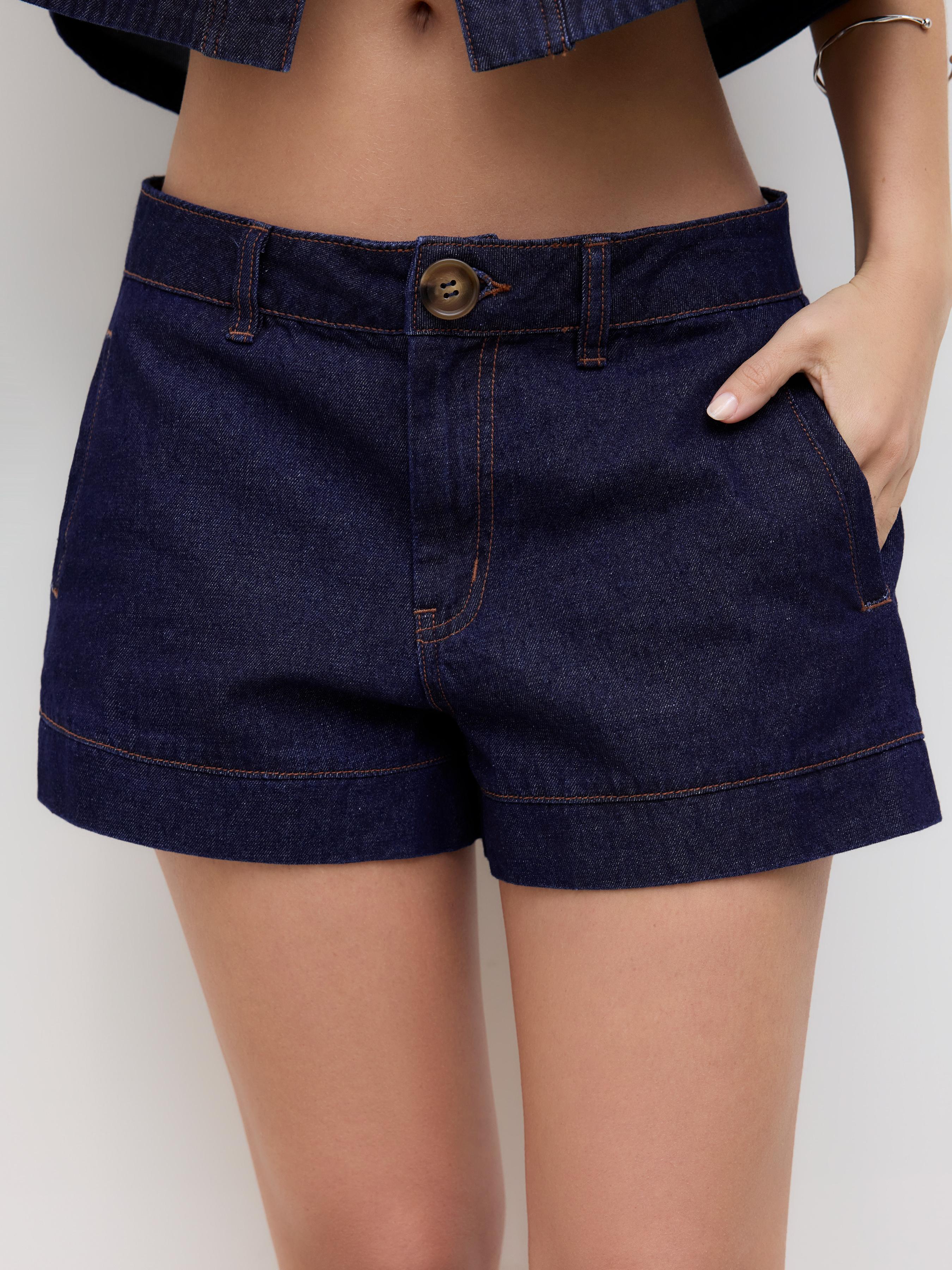 Denim Mid Rise Micro Shorts by CIDER