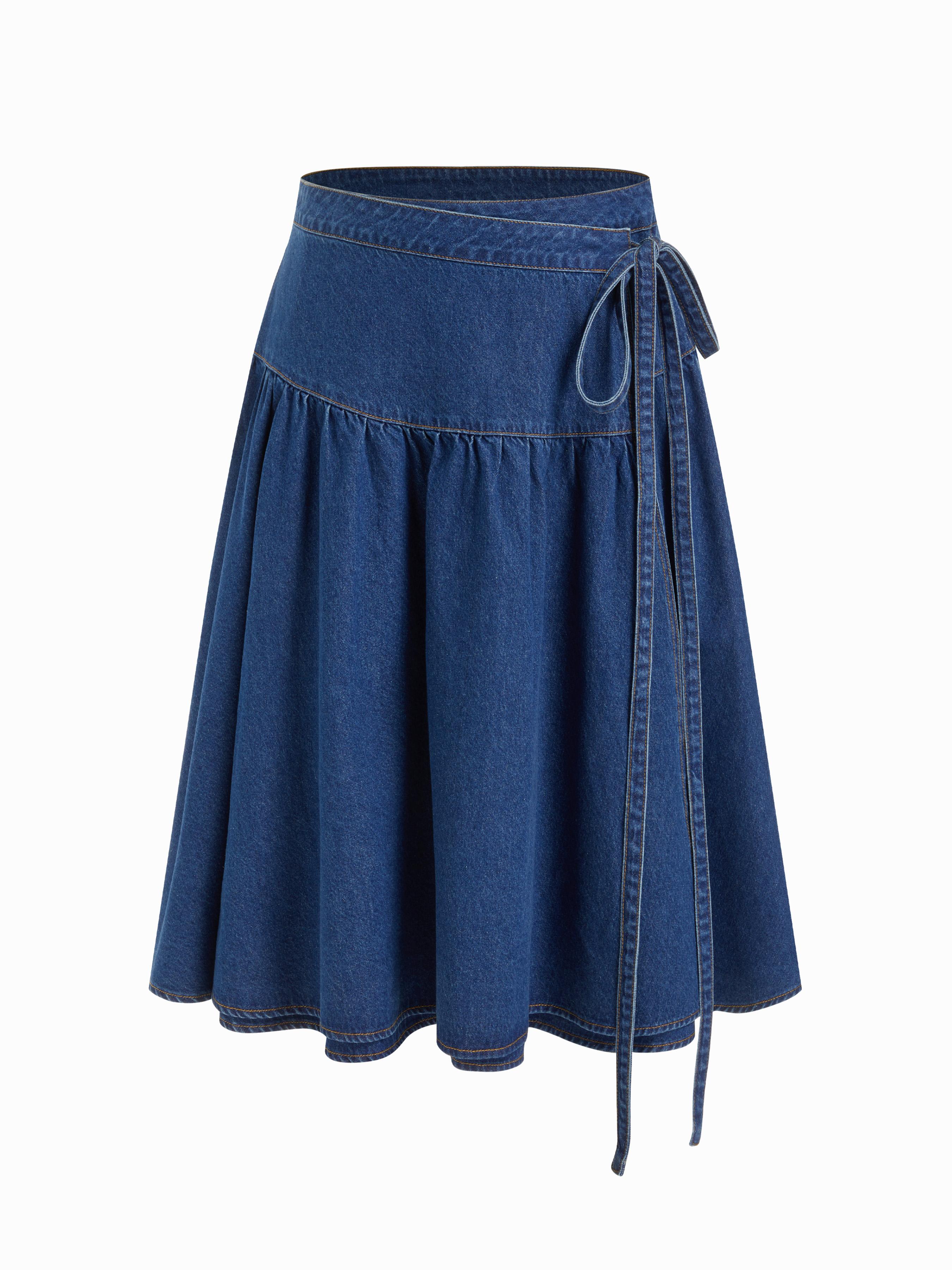 Denim Mid Rise Wrap Tie Side Midi Skirt Curve & Plus by CIDER