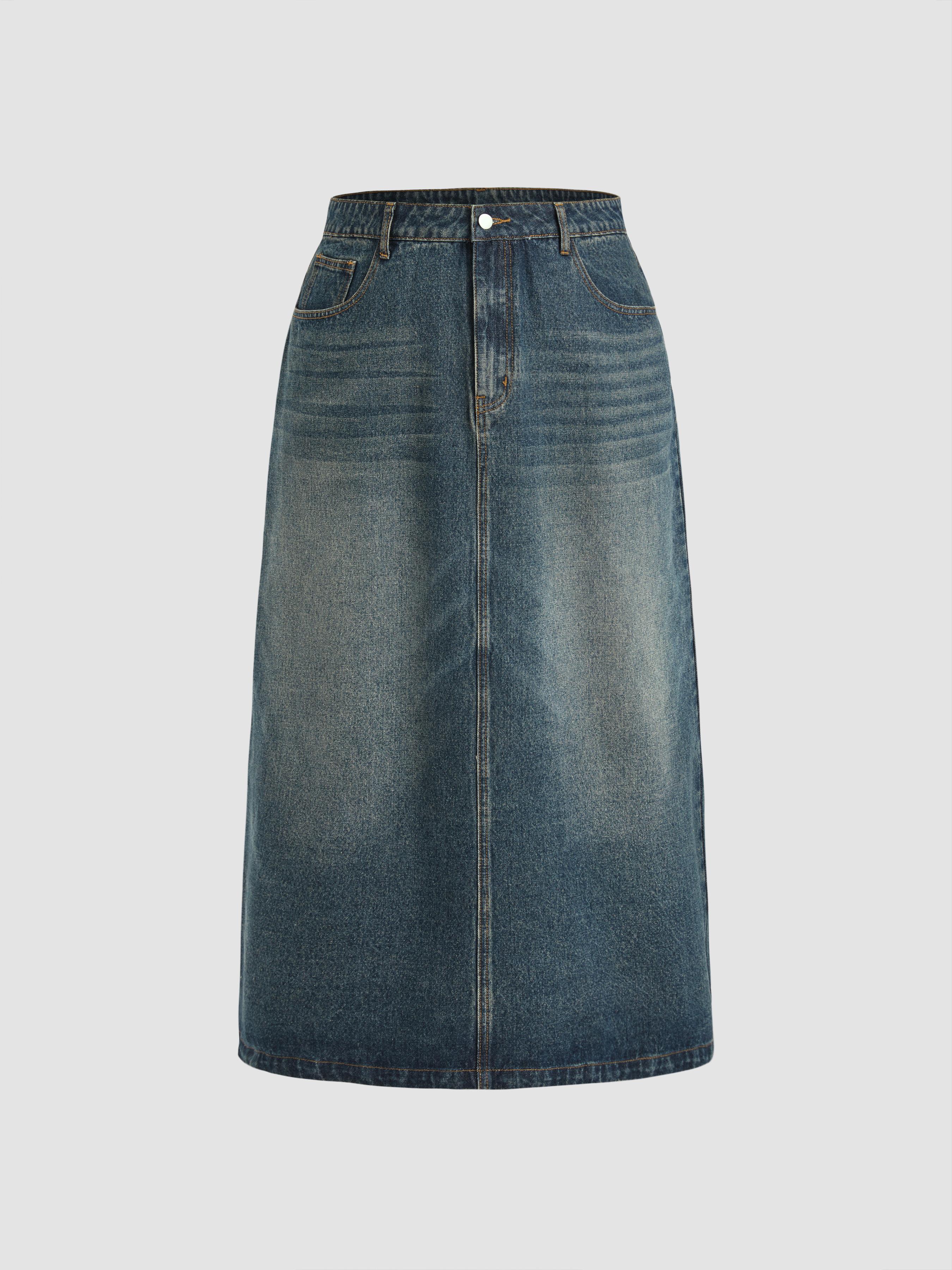 Denim Mid Waist Pocket Maxi Skirt Curve & Plus by CIDER