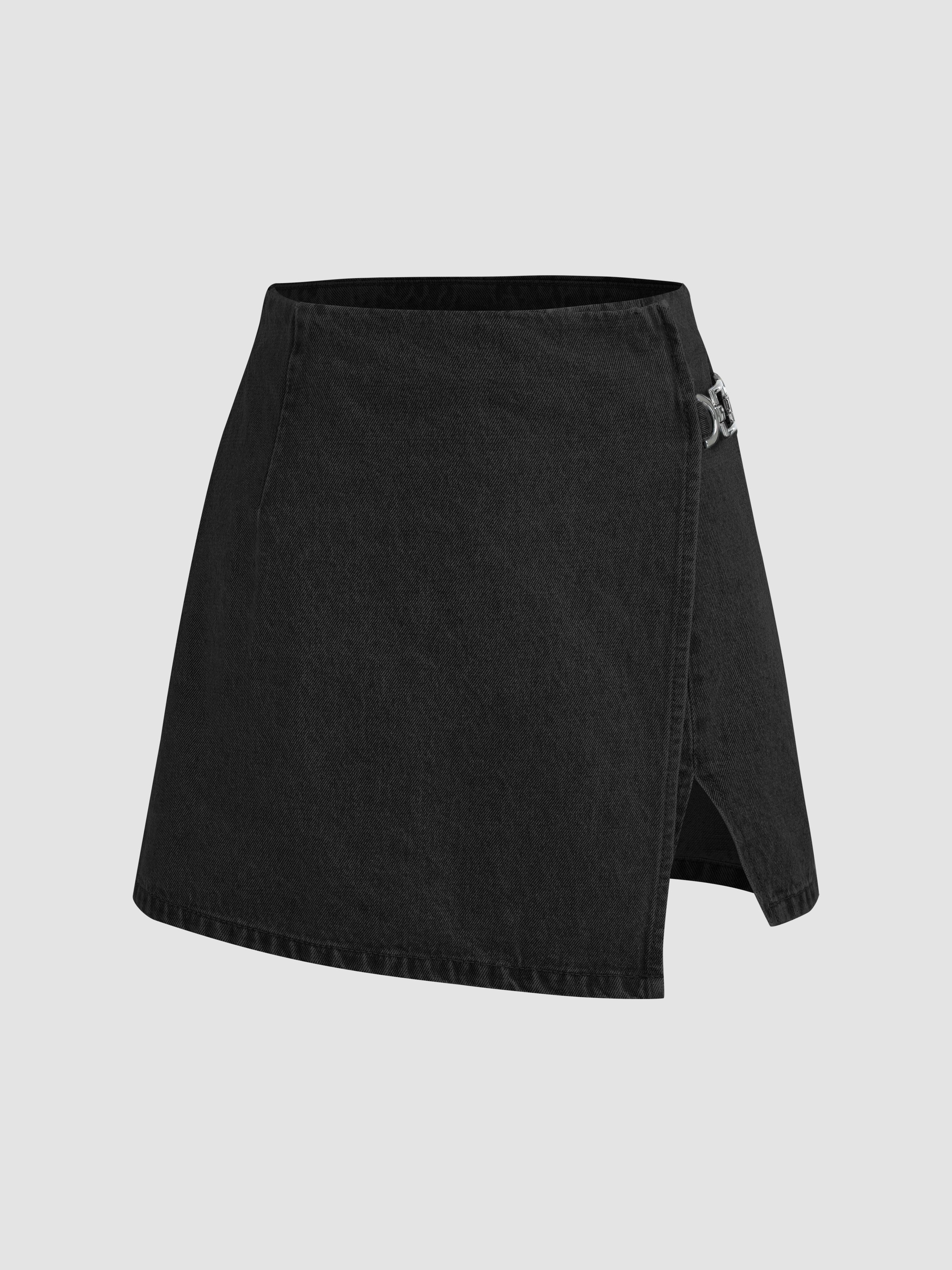 Denim Mid Waist Split Mini Skort by CIDER