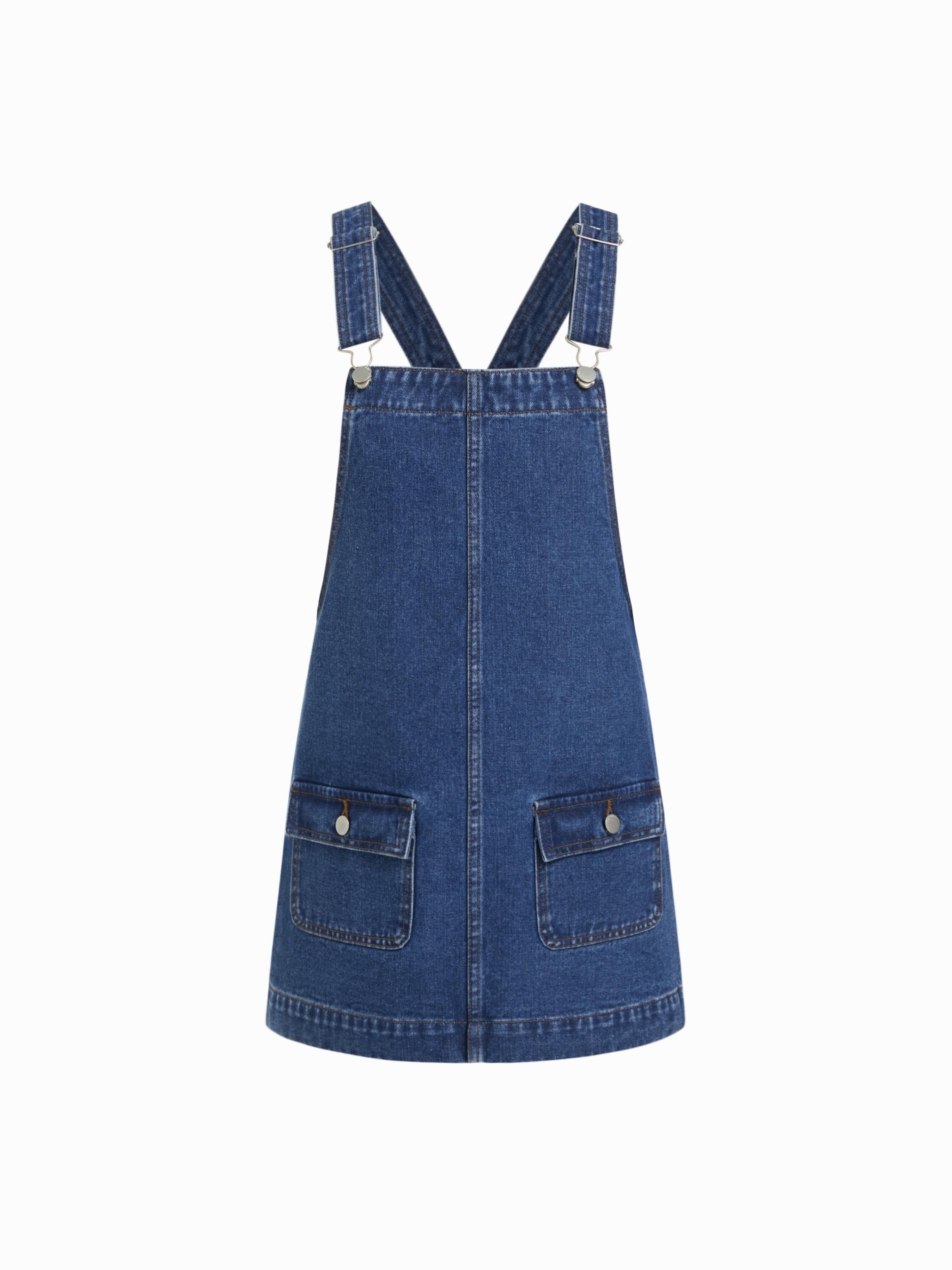 Denim Oversized A-line Pinafore Dress With Metal Detail by CIDER