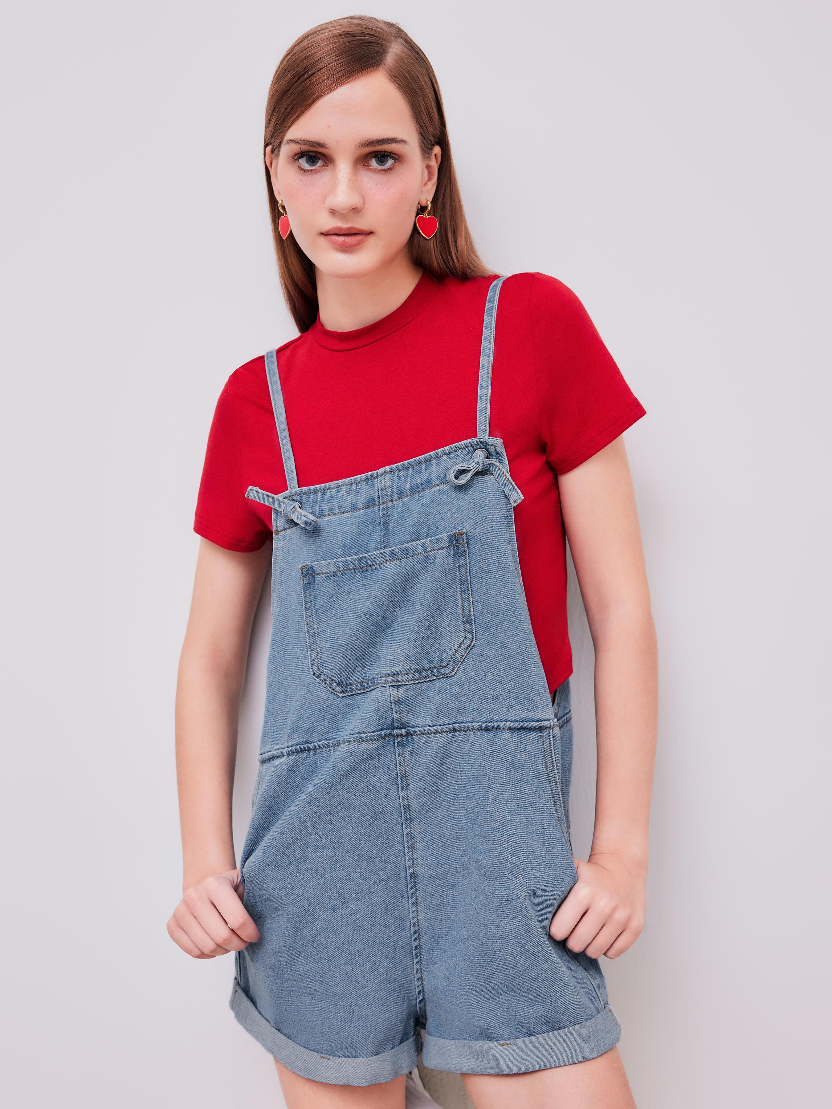 Denim Pocket Ultra Short Romper by CIDER