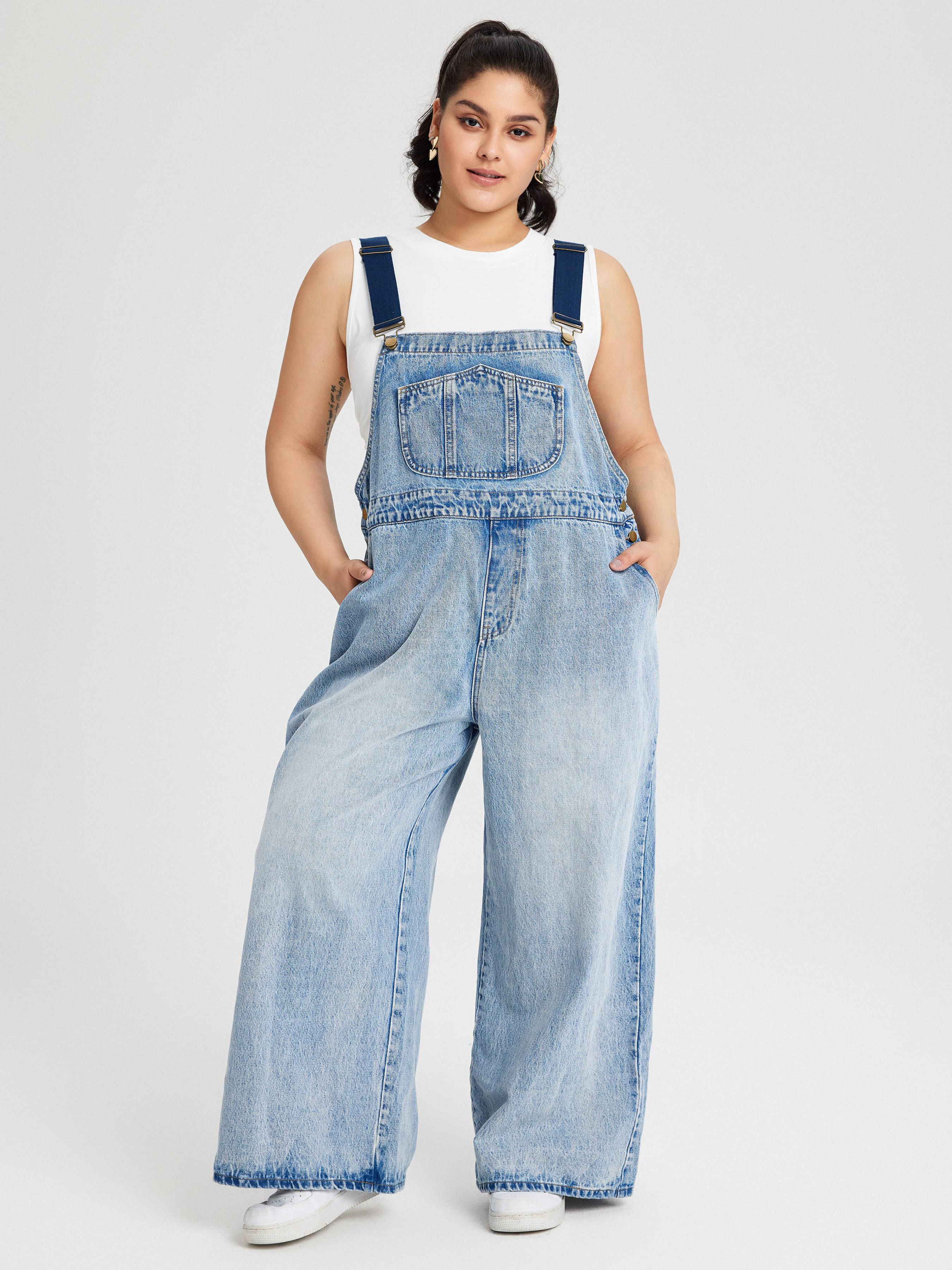 Denim Pocket Wide Leg Jumpsuit Curve & Plus by CIDER