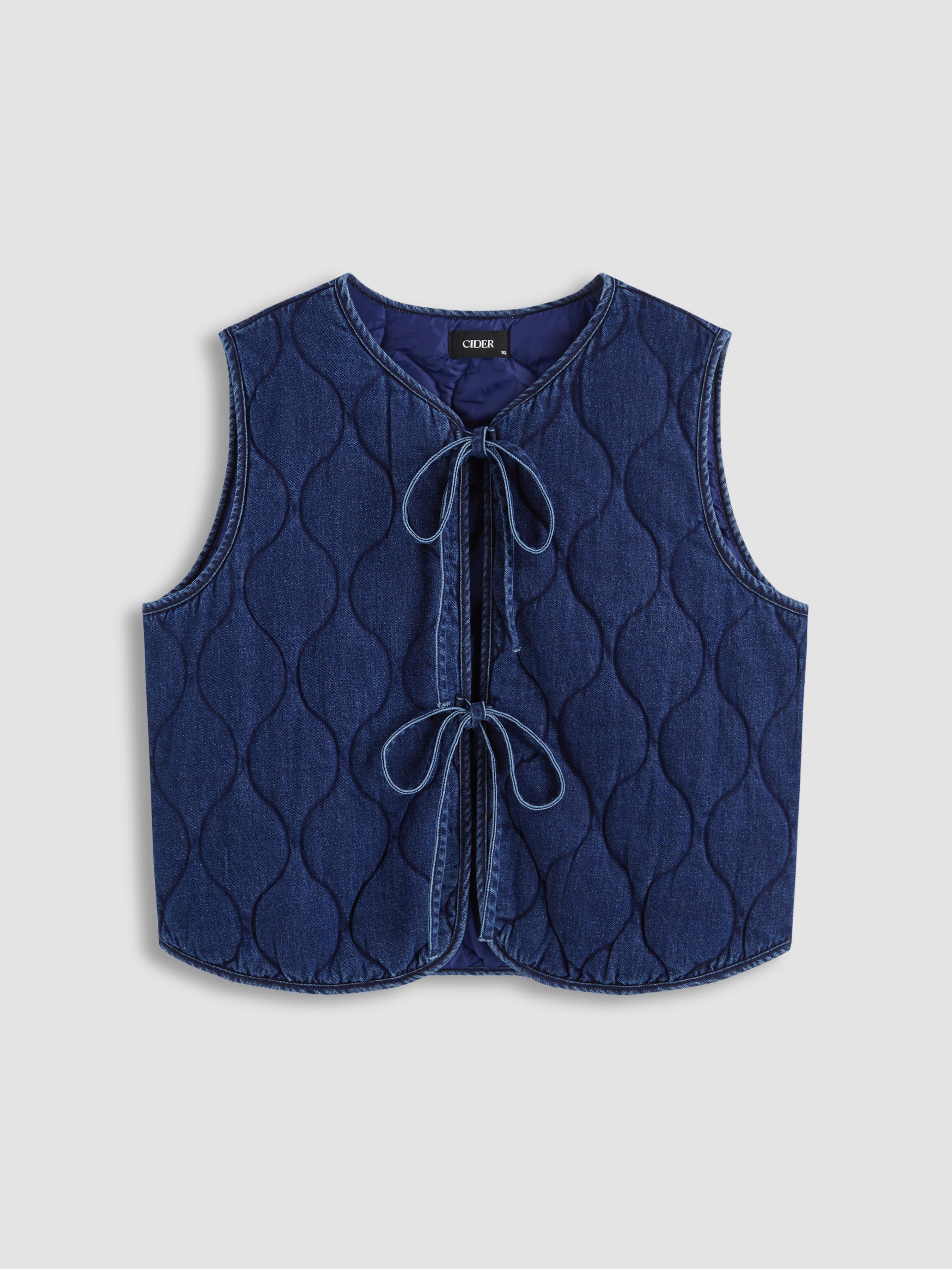 Denim Round Neckline Tie Front Knotted Vest Curve & Plus by CIDER