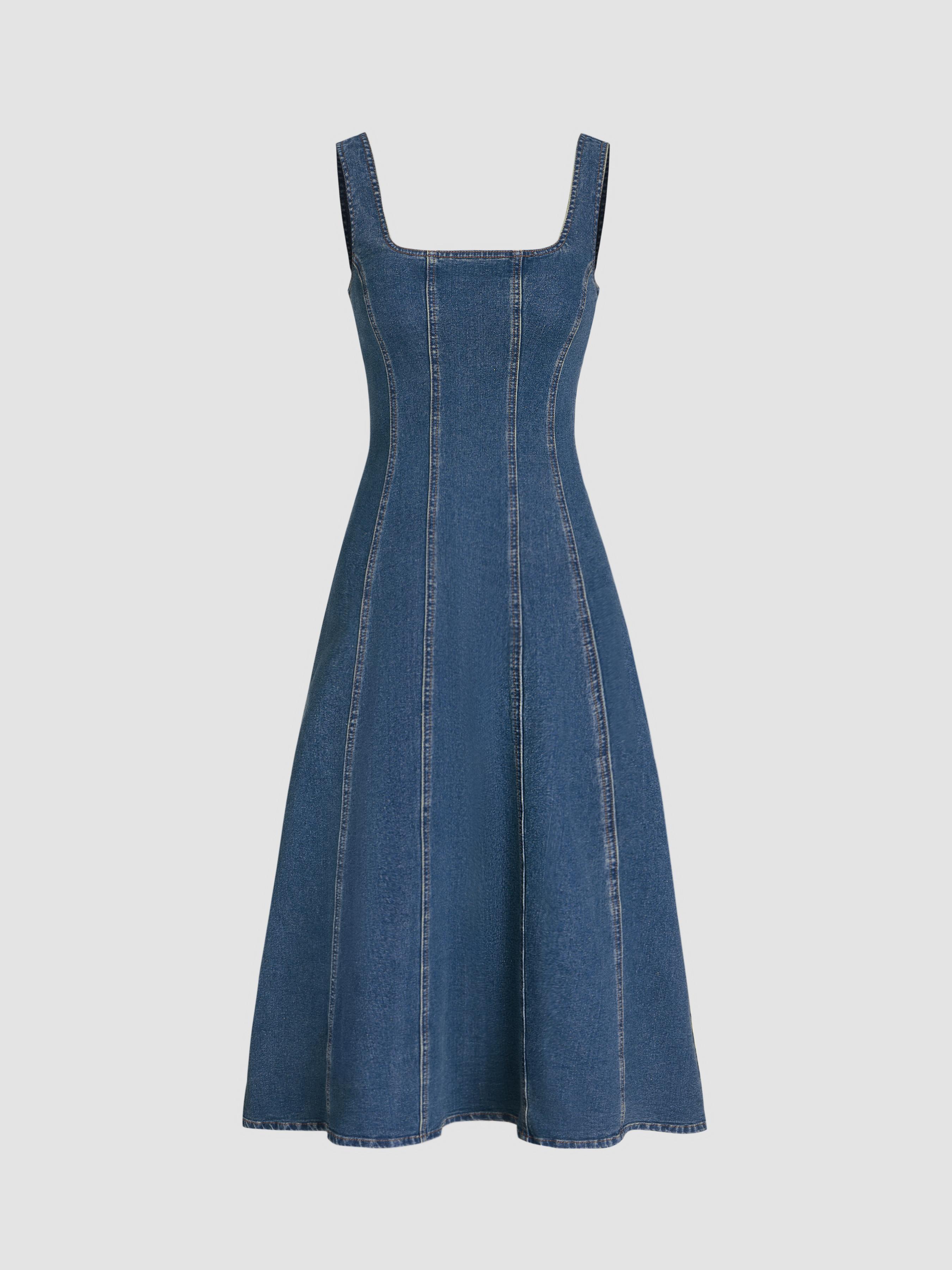 Denim Ruffle Cami Maxi Dress by CIDER