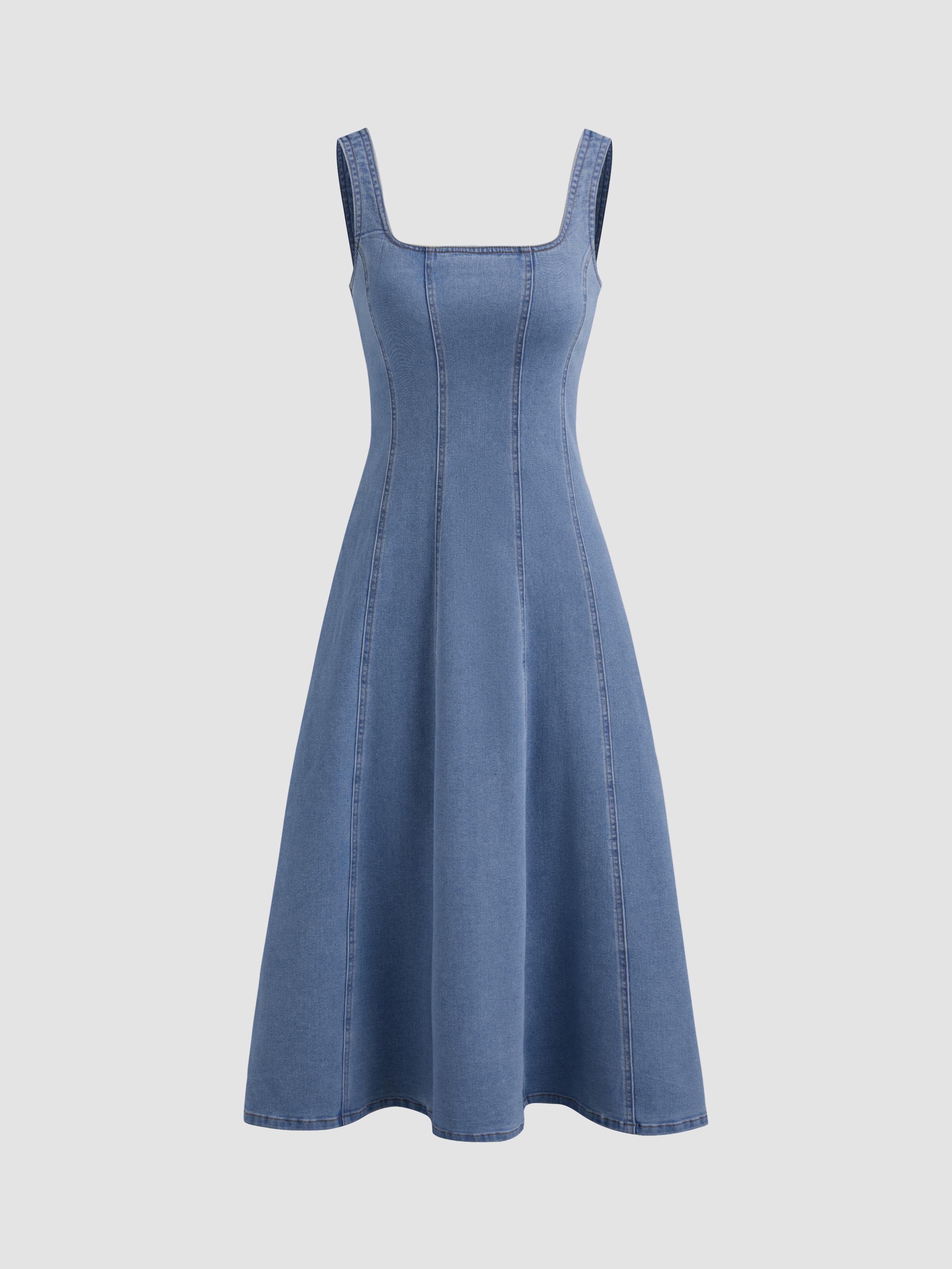 Denim Ruffle Cami Maxi Dress by CIDER