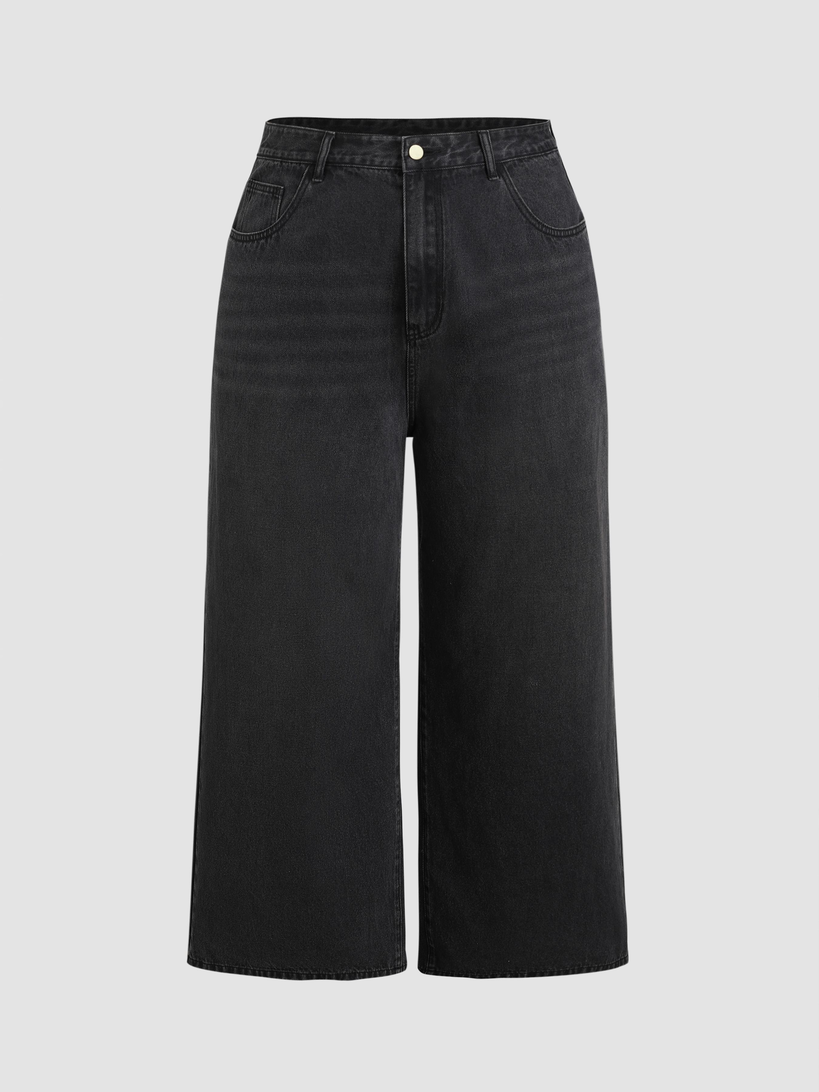 Denim Solid Pocket Baggy Jeans Curve & Plus by CIDER