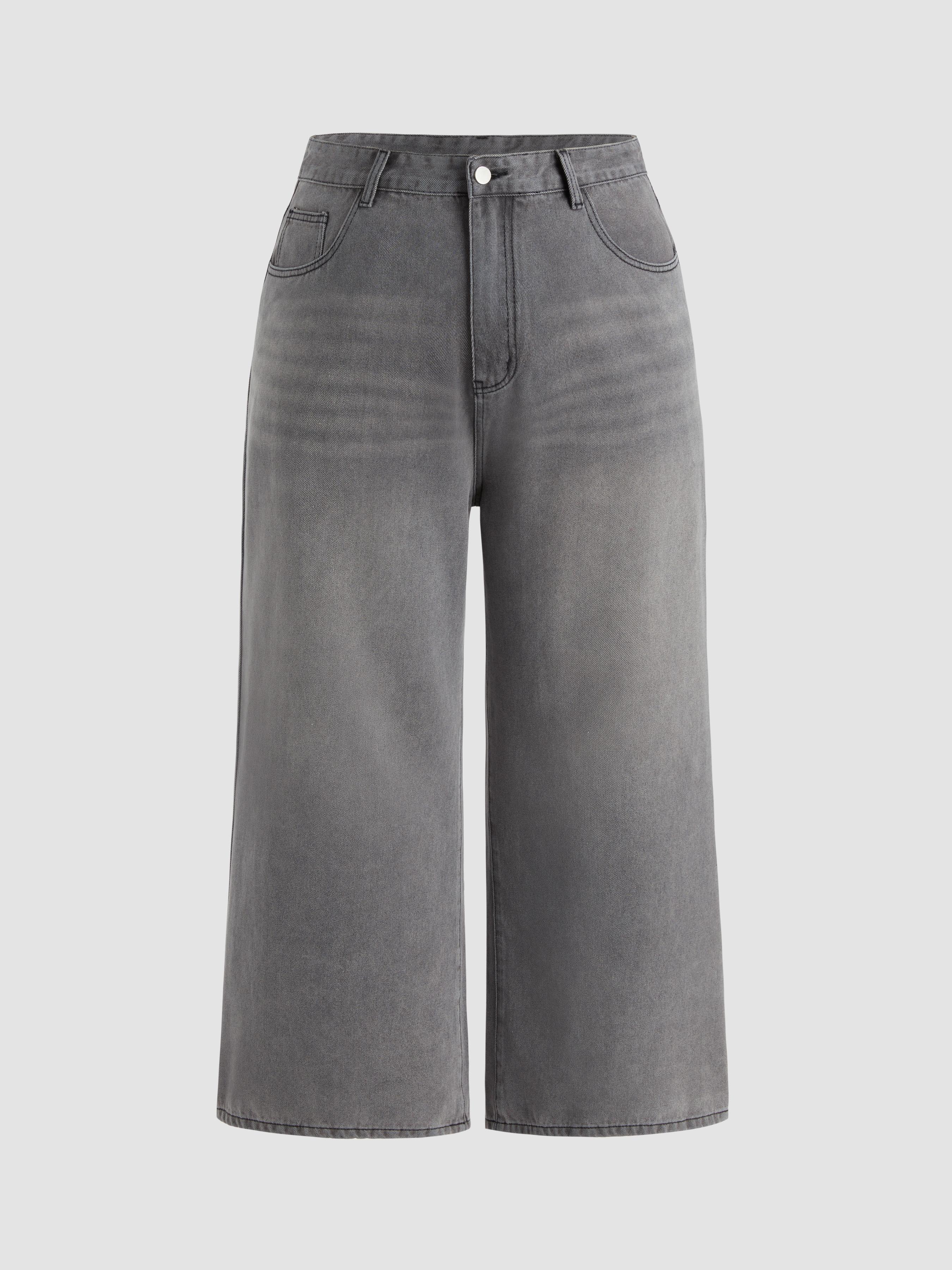 Denim Solid Pocket Baggy Jeans Curve & Plus by CIDER