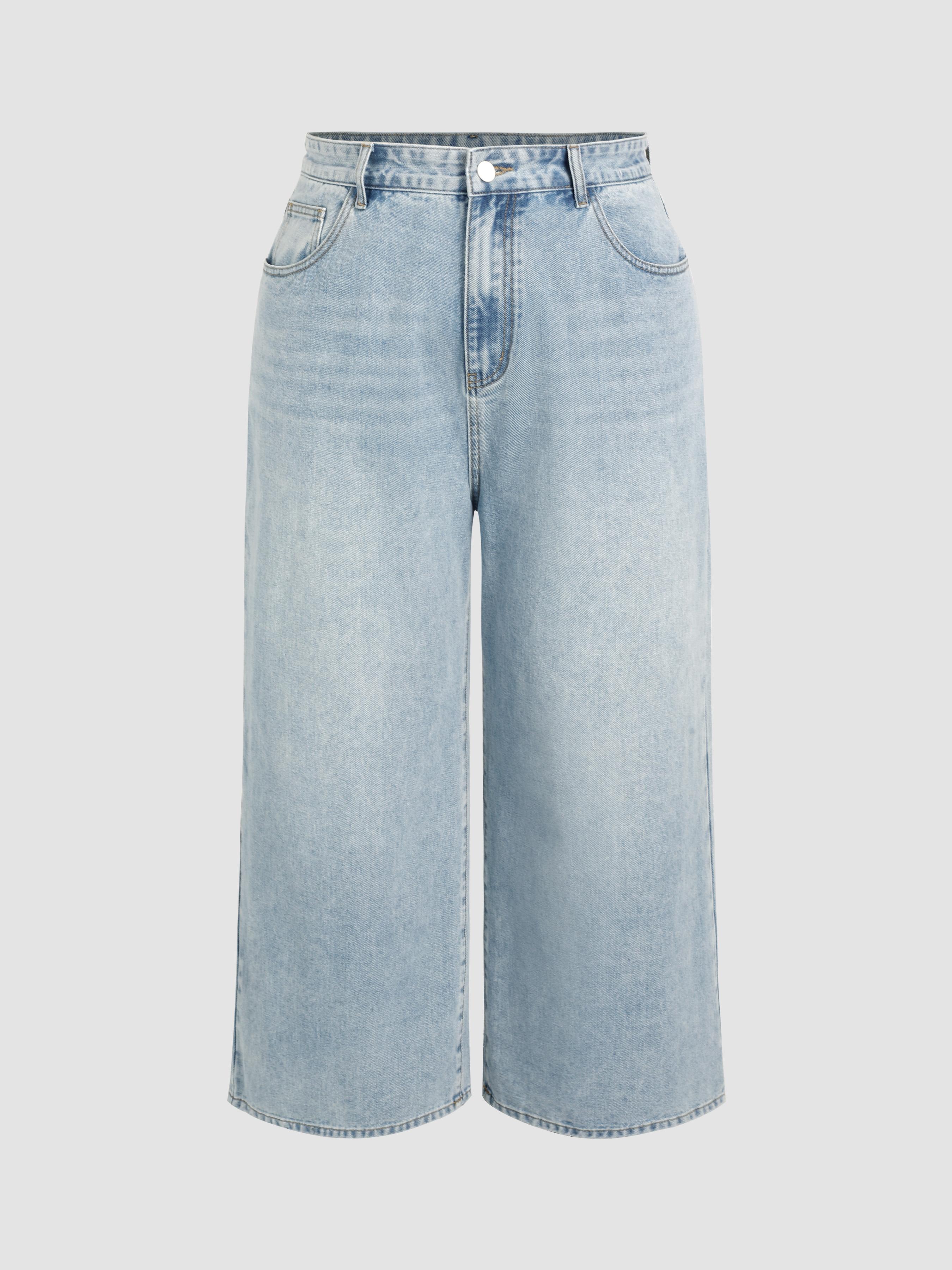 Denim Solid Pocket Baggy Jeans Curve & Plus by CIDER