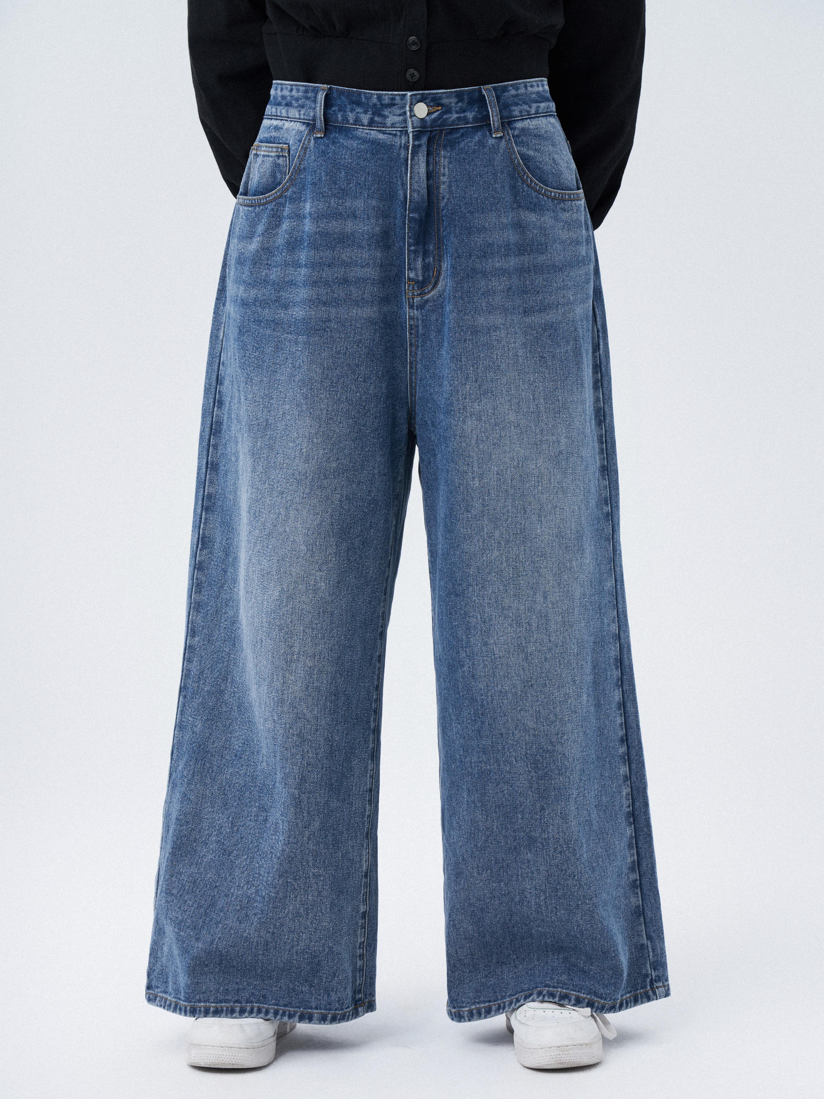 Denim Solid Pocket Baggy Jeans Curve & Plus by CIDER