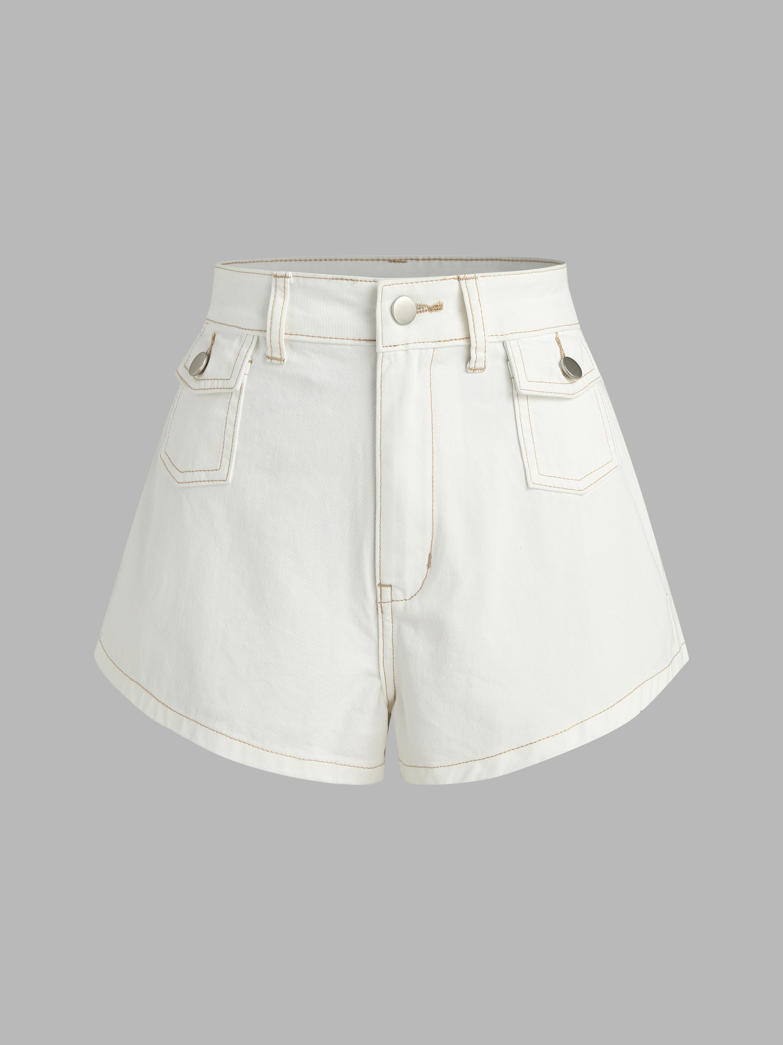 Denim Stitch Mid Waist Pocket Shorts by CIDER