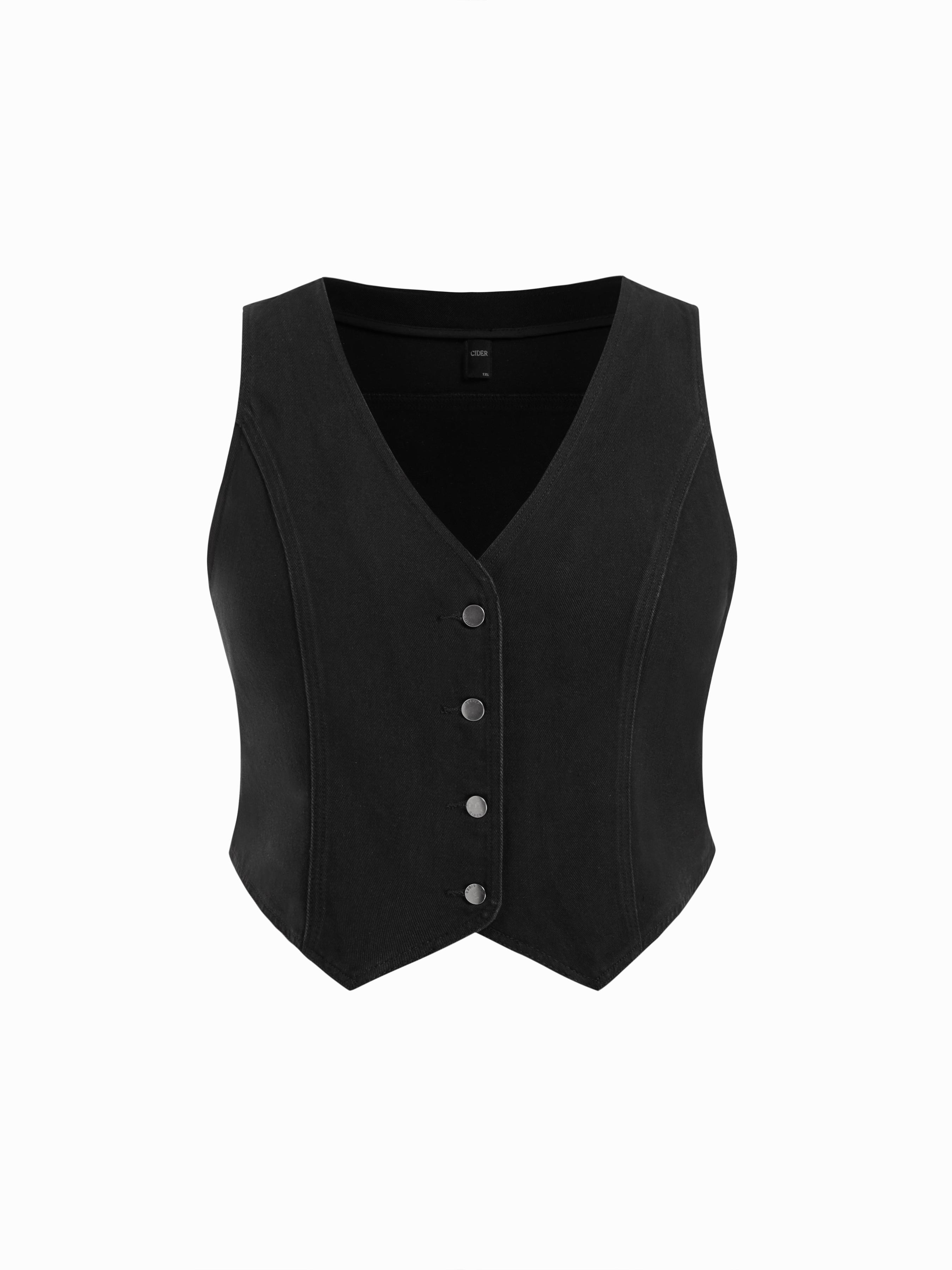 Denim V-neck Button Vest Curve & Plus by CIDER